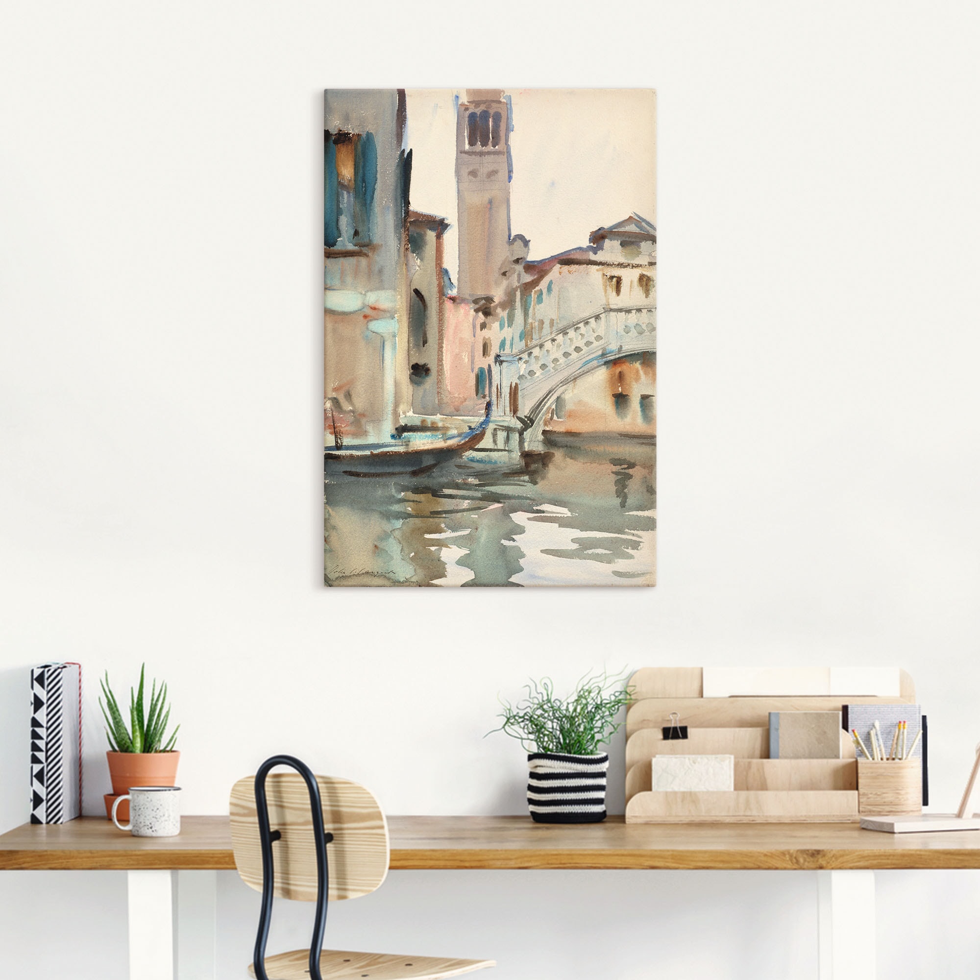 Artland Leinwandbild »Eine Brücke und Campanile, Venedig.« Venedig 1 Stk. tlg. auf Holzrahmen gespannt