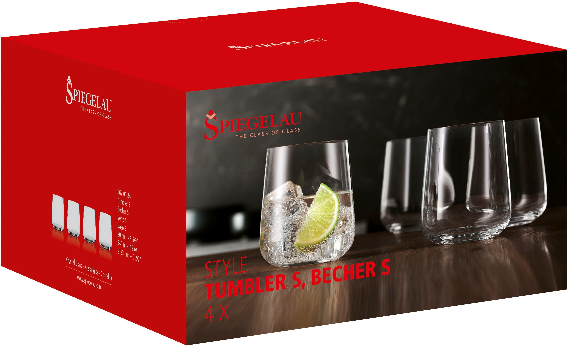 SPIEGELAU Becher »Style«, (Set, 4 tlg., Set bestehend aus 4 Gläsern), 340 ml, 4-teilig