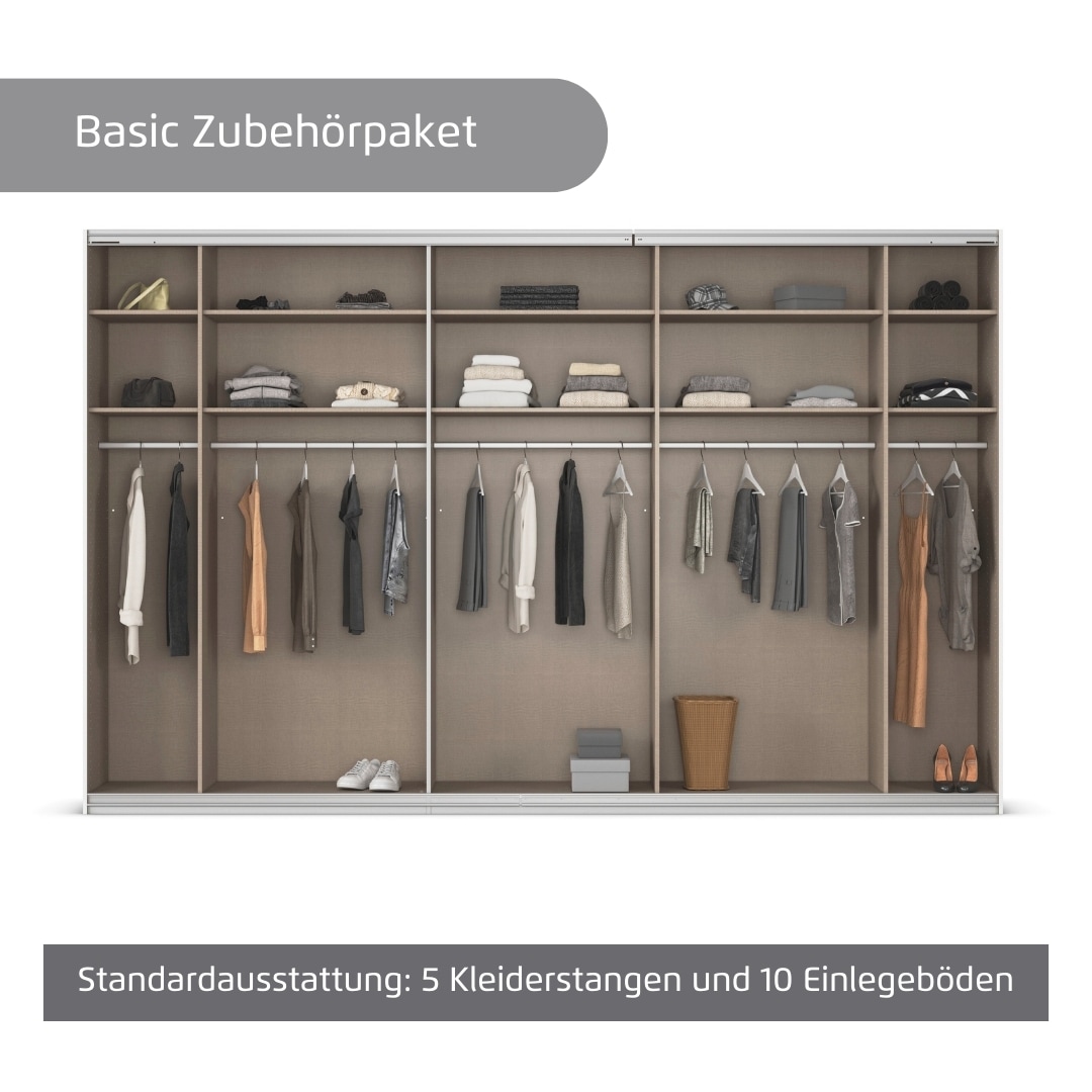 rauch Kleiderschrank »Schwebetürenschrank OTTO´s Choice Garderobe Schrank TOP ANGEBOT Avola«, (in 3 verschiedenen Ausstattungen BASIC/CLASSIC/PREMIUM inkl. Spiegel), mit eleganten Zierleisten in Chrom, Schwarz oder Weiß MADE IN GERMANY