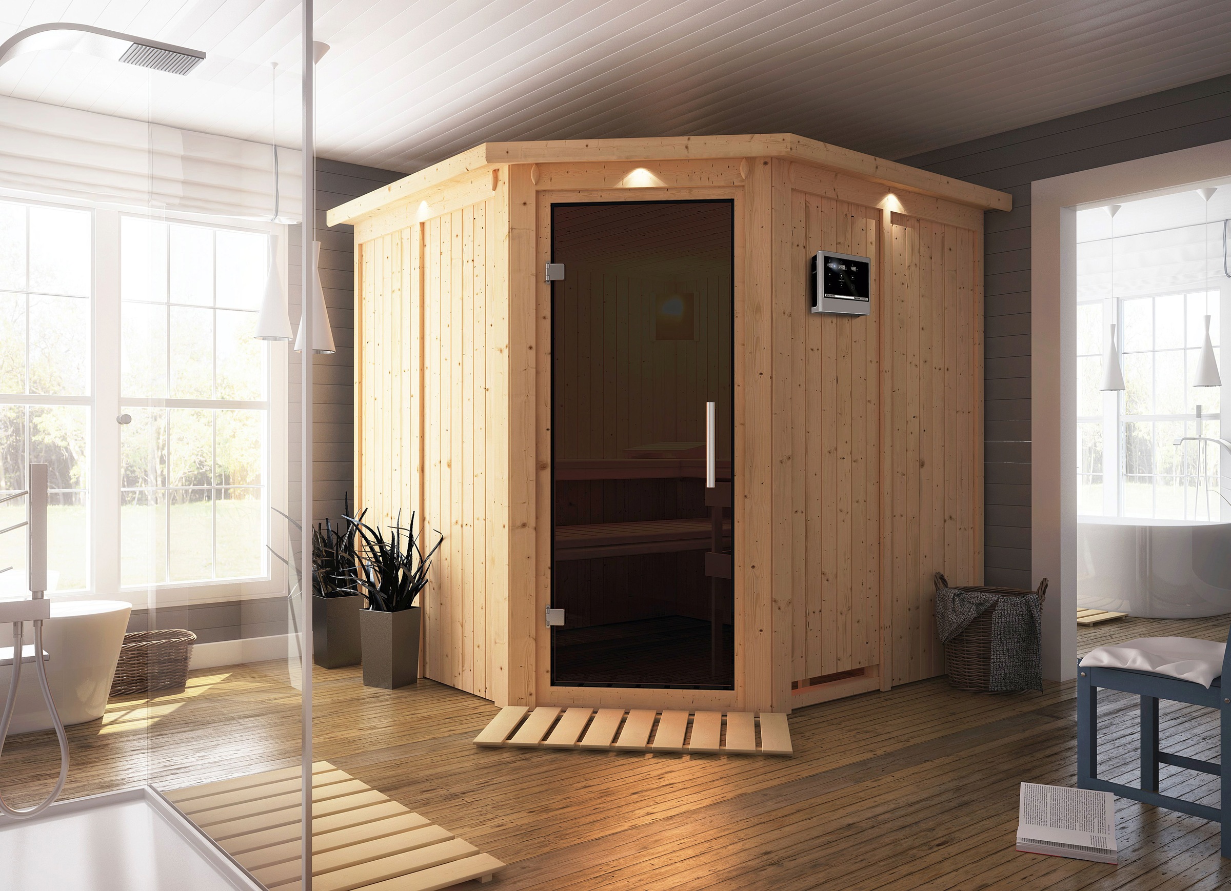 Karibu Sauna »Jarin« Set,  9-kW-Ofen mit externer Steuerung