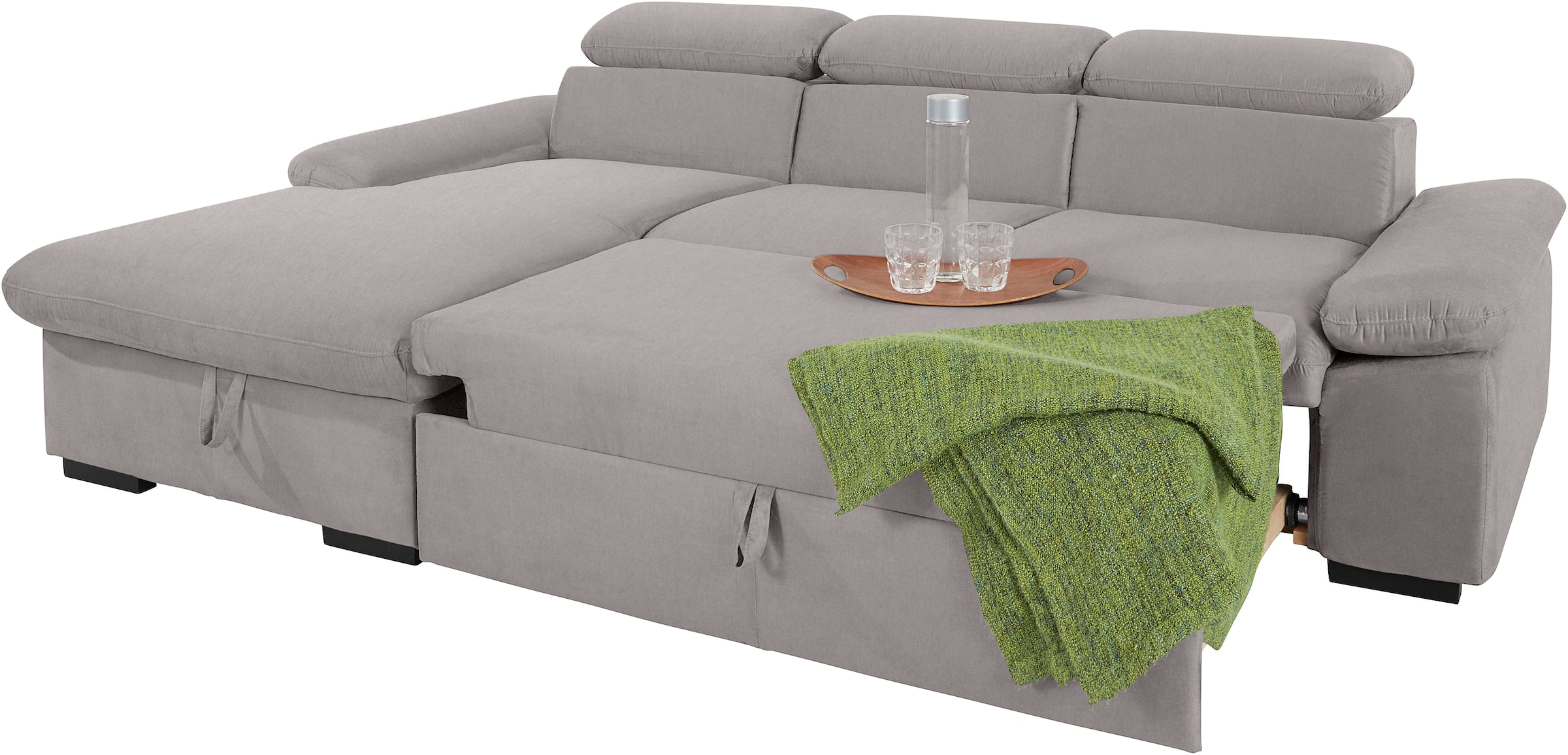 COTTA Ecksofa »Lola L-Form mit Kopfteilfunktion & Hocker«, (Set, mit Hocker), wahlweise mit Bettfunktion, Bettkasten & Armteilverstellung
