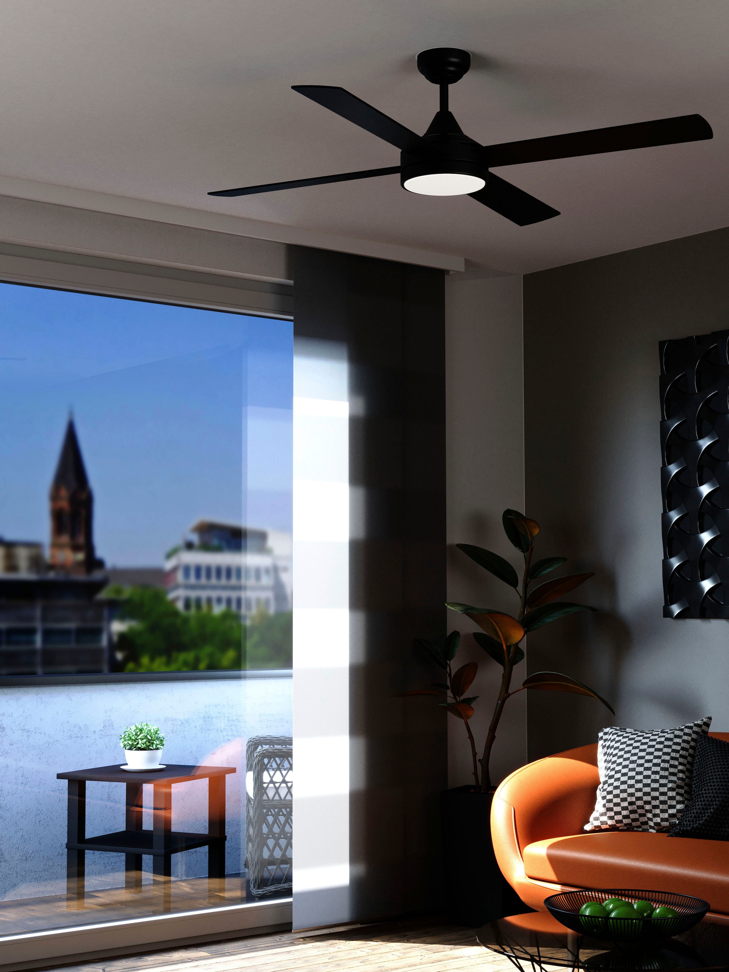 EGLO LED Deckenleuchte »TRINIDAD Deckenventilator«, 1 flammig, Leuchtmittel LED-Modul | LED wechselbar, Deckenlampe, Ventilator, Wendeflügel, Fernbedienung, dimmbar, Ø 122cm