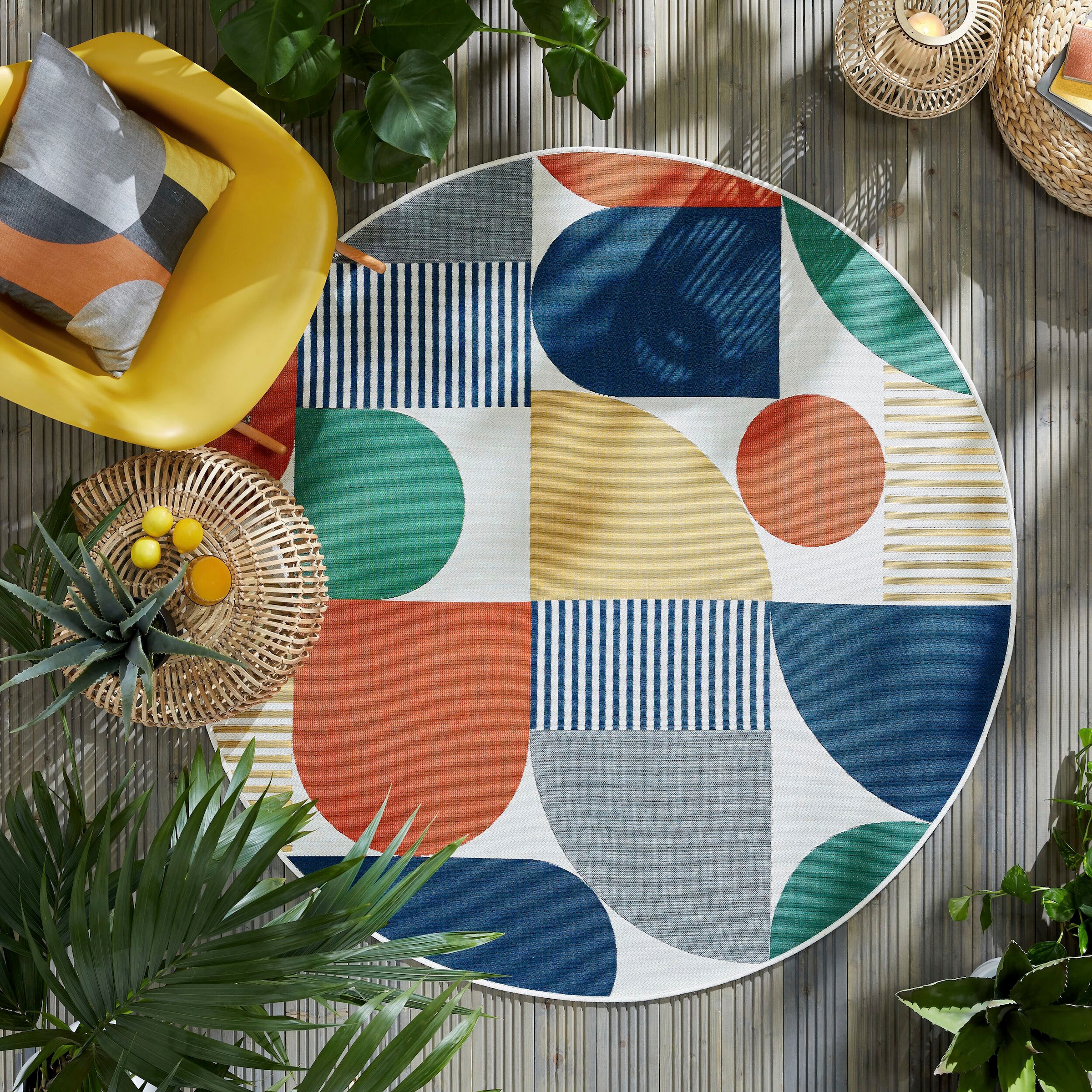 FLAIR RUGS Teppich »Geo Fusion«, rund, 2 mm Höhe, Outdoor geeignet