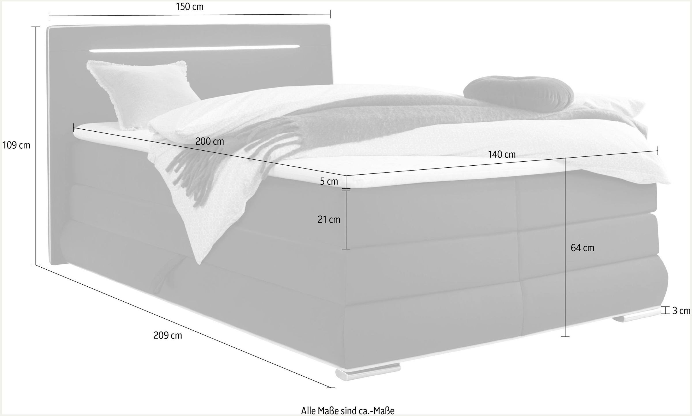 10. Bild von COLLECTION AB Boxspringbett, inkl. Bettkasten, LED-Beleuchtung und Topper