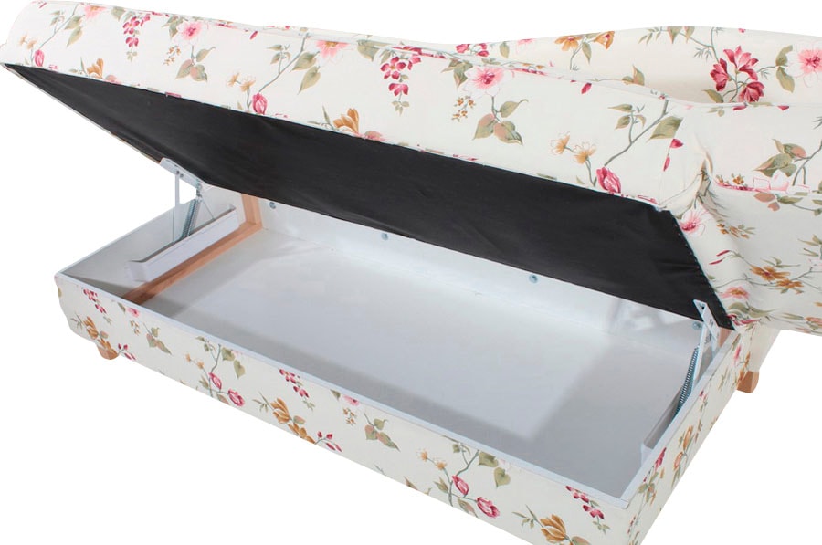 Max Winzer® Recamiere »Saturn mit verstellbarer Armlehne für hohen Sitz- und Relaxkomfort«, Armlehne links oder rechts, mit Blumenmuster, inkusive 4 Kissen