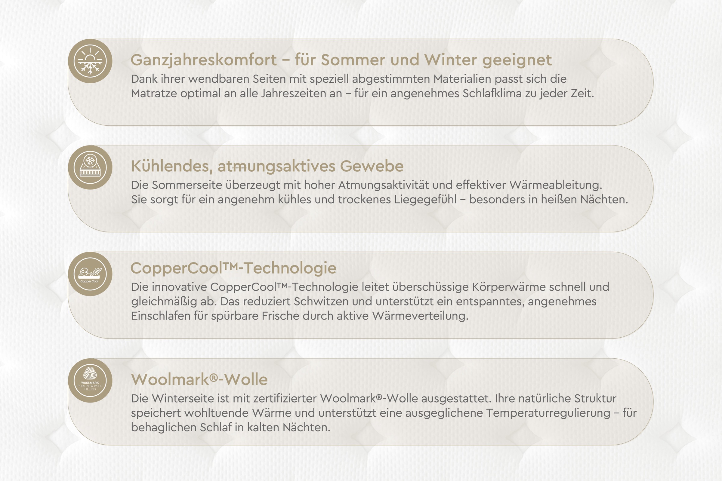 Yatas Bedding Taschenfederkernmatratze »Majestät First Class Cool& Wool«, 30 cm hoch, 406 Federn, (1 St.), spezielles Federkernsystem mit punktelastischer Unterstützung, Bezug mit Sommer- und Winterseite