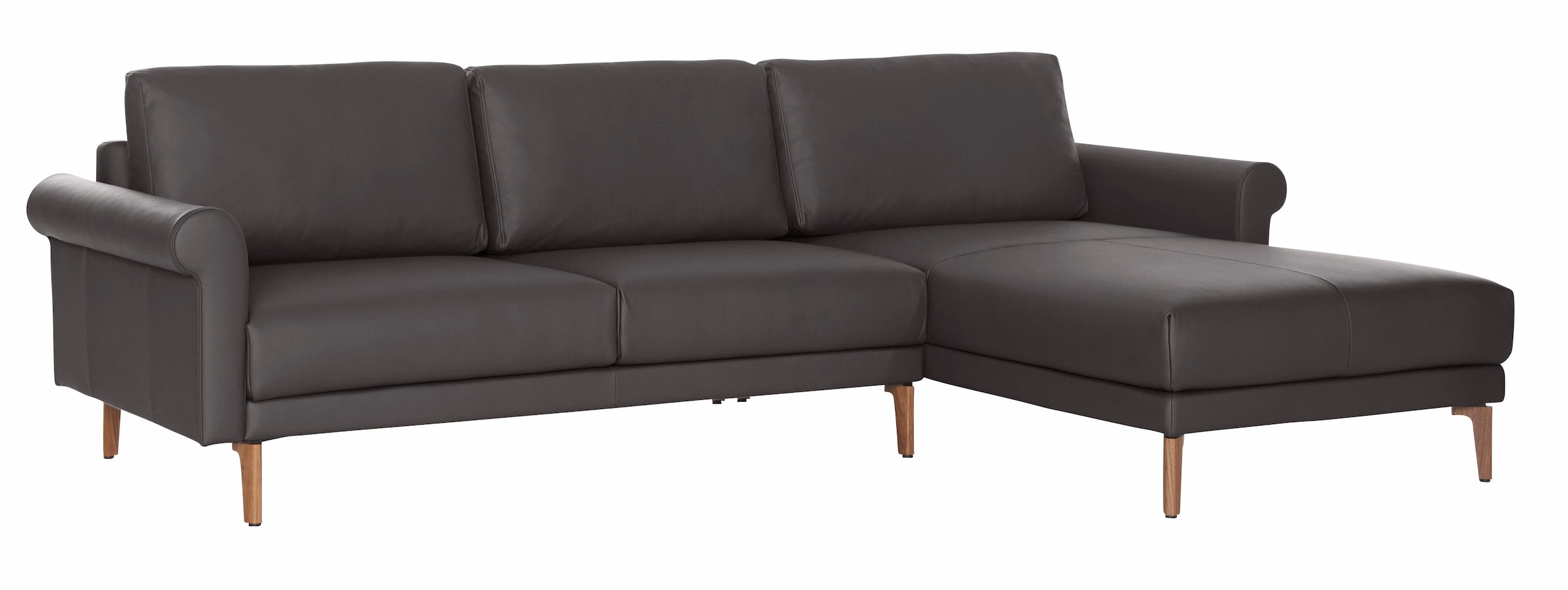 Creation BY ROLF BENZ Ecksofa »CR.450, Designecksofa, L-Form«, Armlehne Schnecke modern Landhaus, Breite 262 cm, Fuß Nussbaum