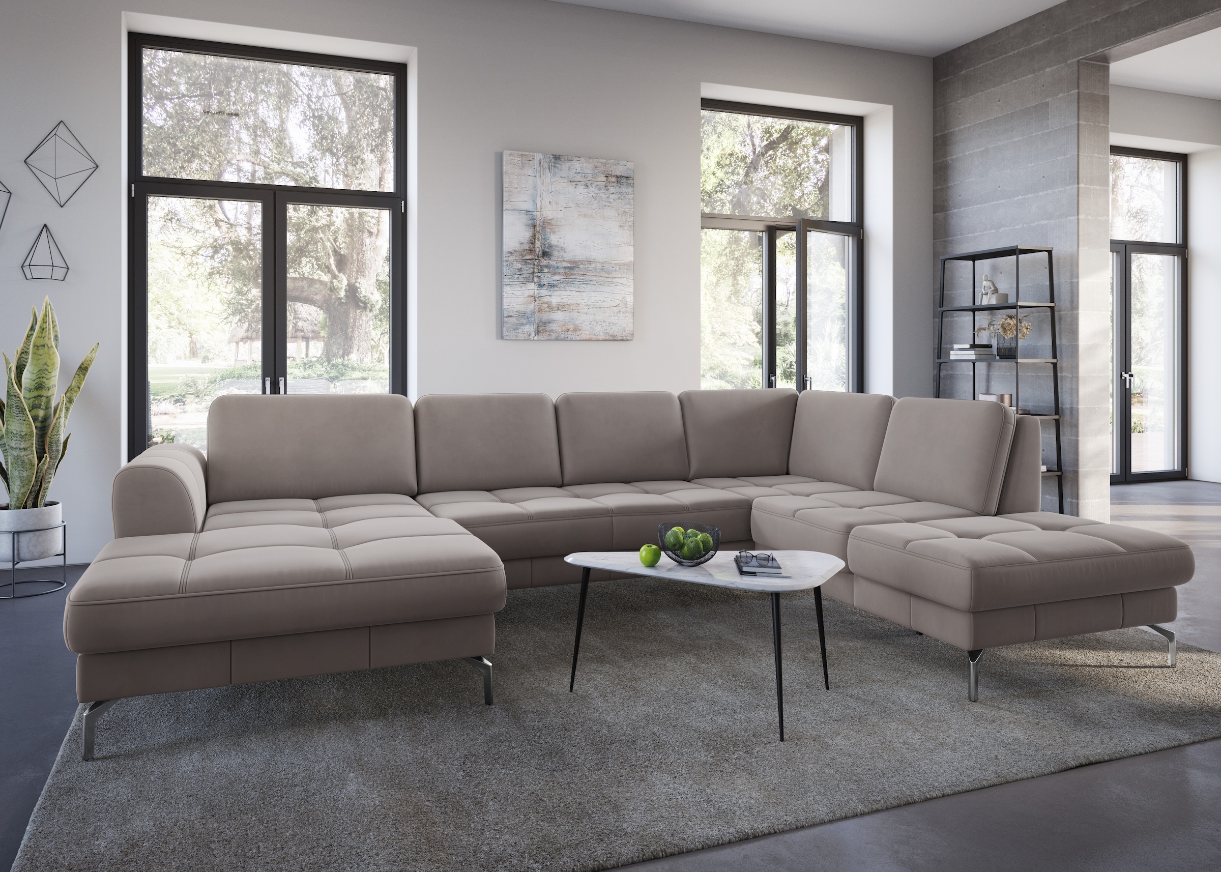 sit&more Wohnlandschaft »Bendigo U-Form«, inklusive Sitztiefenverstellung, Bodenfreiheit 15 cm, in 2 Fußfarben