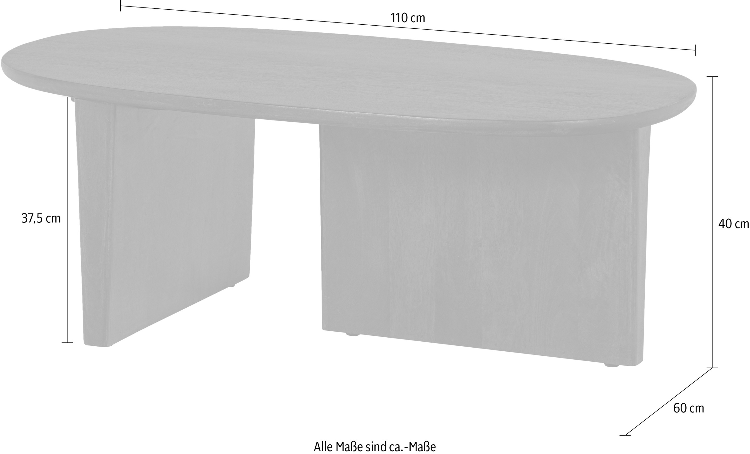 WOOOD Couchtisch »Seam mit Massivmangoholz und organischem Beindesign 110x60x40 cm« Tischblattdicke 2,5 cm, konische Beine von 7 cm, Tragkraft 40 kg