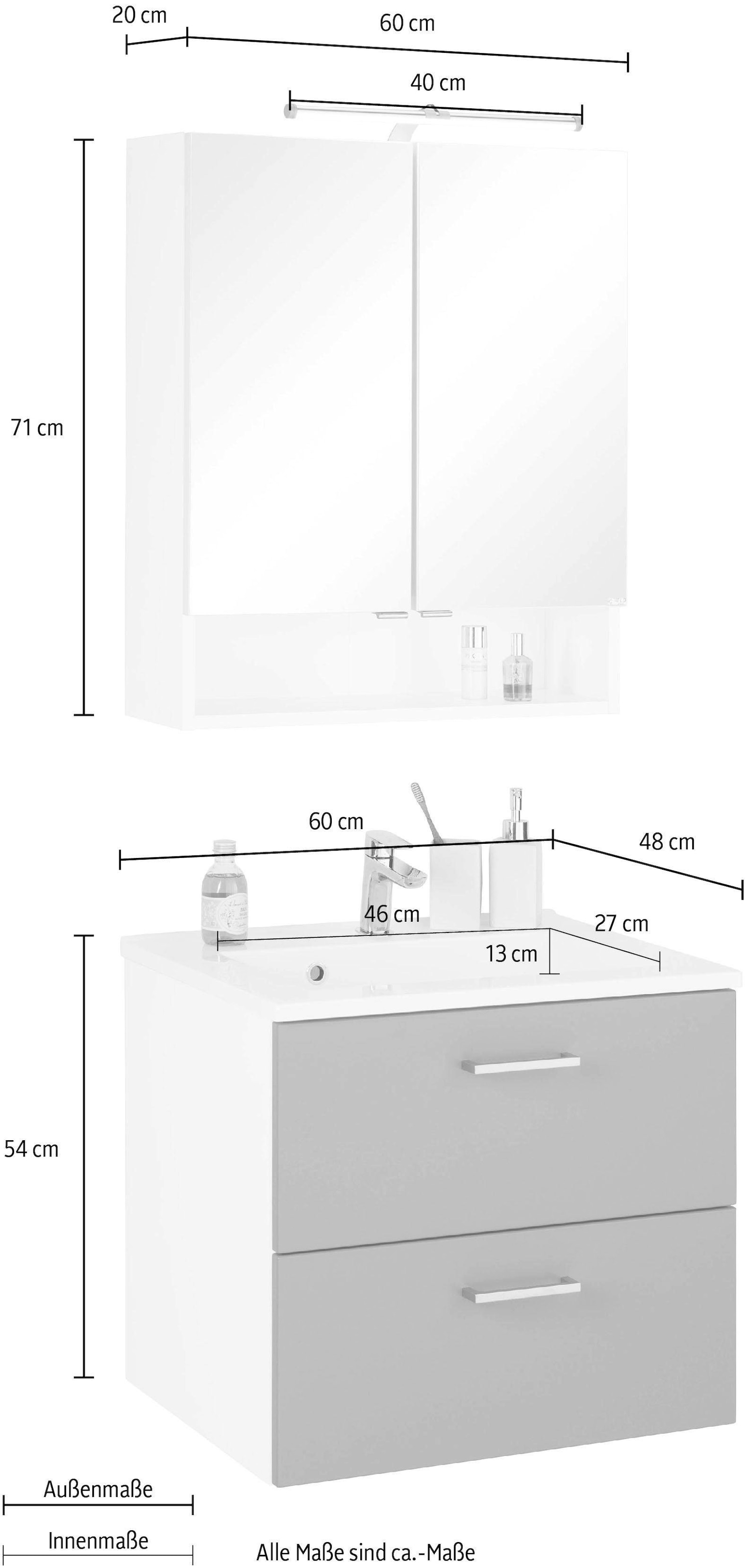 MÖBEL cm, St.), HELD Breite bestellen Spiegelschrank Waschtisch »Ribera«, (2 60 Badmöbel-Set online