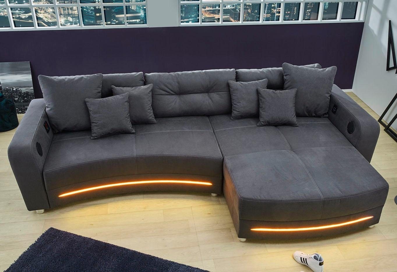 Ecksofa Laredo, inklusive RGB-LED-Beleuchtung und Bluetooth-Soundsystem