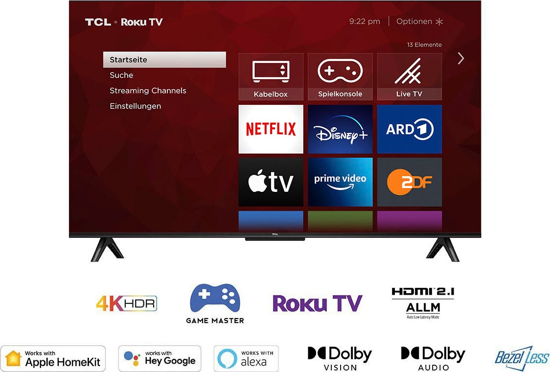 TCL QLED-Fernseher, 139 cm/55 Zoll, 4K Ultra HD, Smart-TV, HDR Pro, HDR10+, Dolby Vision, Game Master, HDMI 2.1, ONKYO Sound