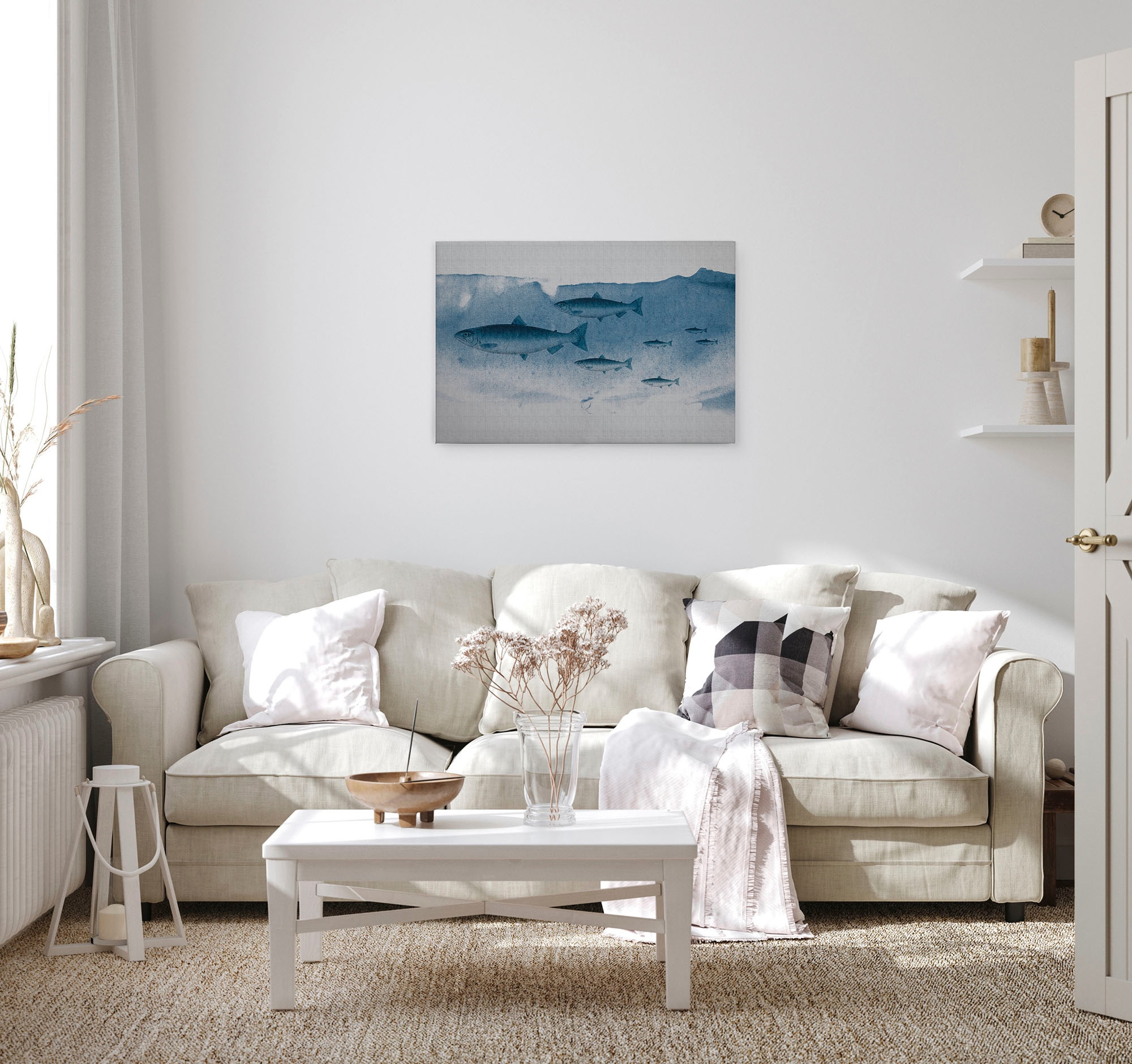 A.S. Création Leinwandbild »into the blue«, Kunst-Tiere-Kinder, (1 St.), Keilrahmen Unterwasser Welt Fische Leinwand-Bild Wohnzimmer modern
