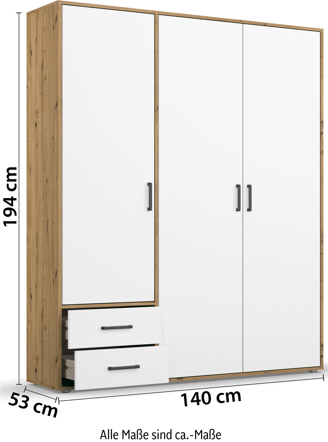 rauch Drehtürenschrank »Kleiderschrank Schrank Garderobe Wäscheschrank VOYAGER«, (in 3 verschiedenen Ausstattungen BASIC/CLASSIC/PREMIUM), moderne Griffe in Graumetallic mit Außenschubkästen MADE IN GERMANY