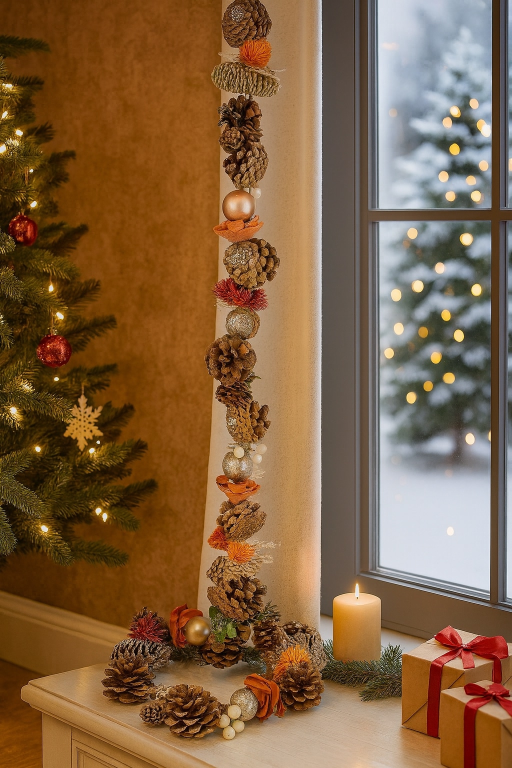 I.GE.A. Kunstgirlande »Naturgirlande Zapfen« Trockenblumen Christbaumkugeln Beeren