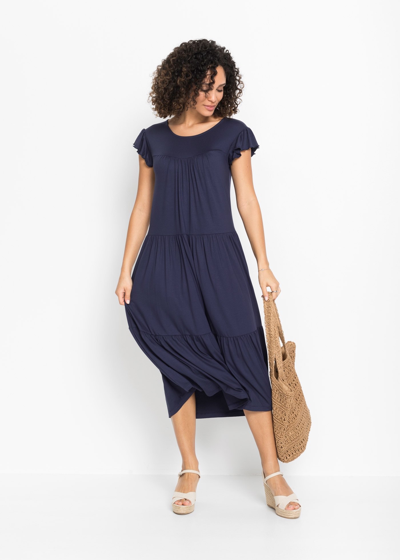 bonprix Midikleid für den Alltag, aus Viskose, A-Linie, mit Knopfverschluss im Nacken