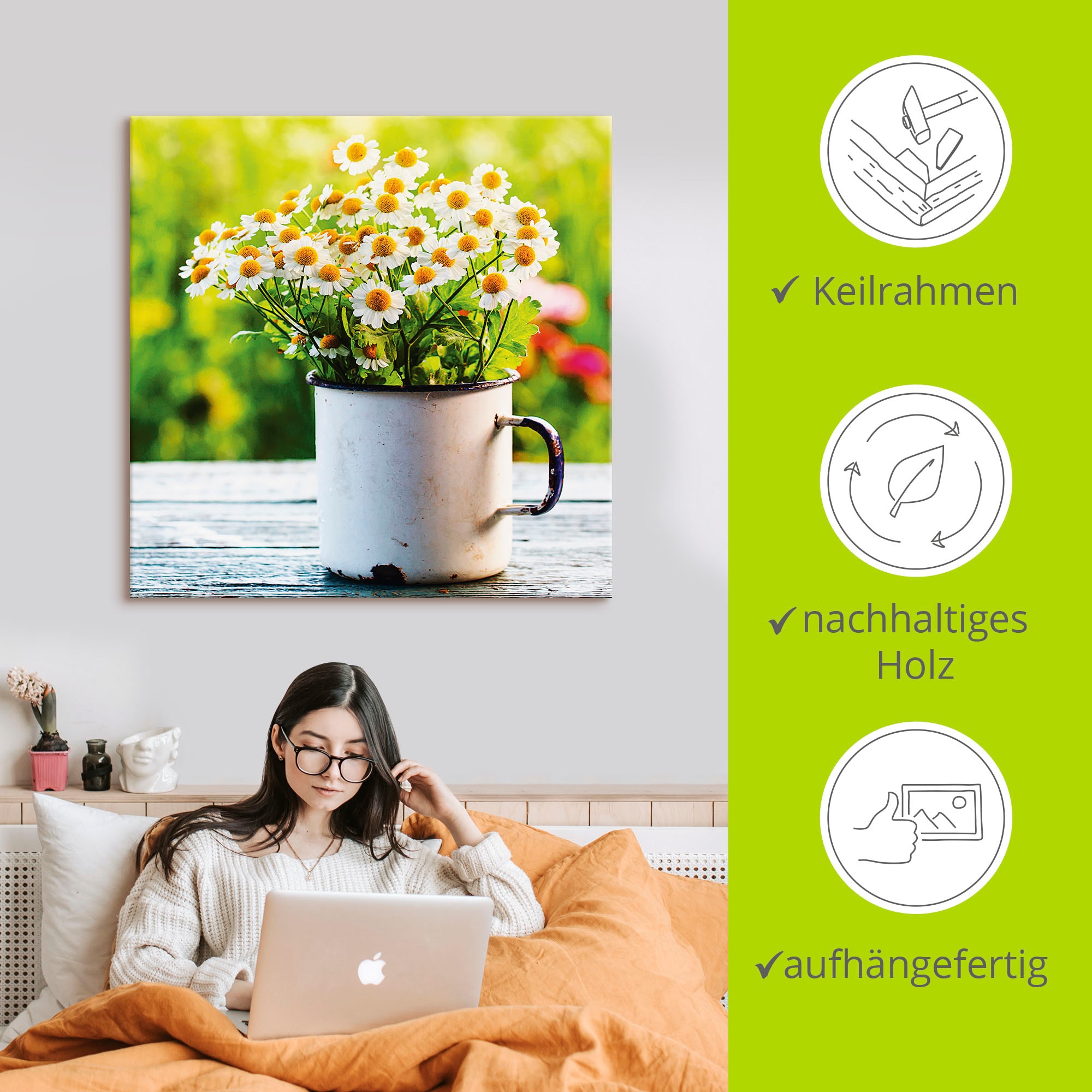 Artland Wandbild »Frühlingsgarten mit Gänseblümchen«, Blumen, (1 St.), als Leinwandbild, Poster, Wandaufkleber in verschied. Größen