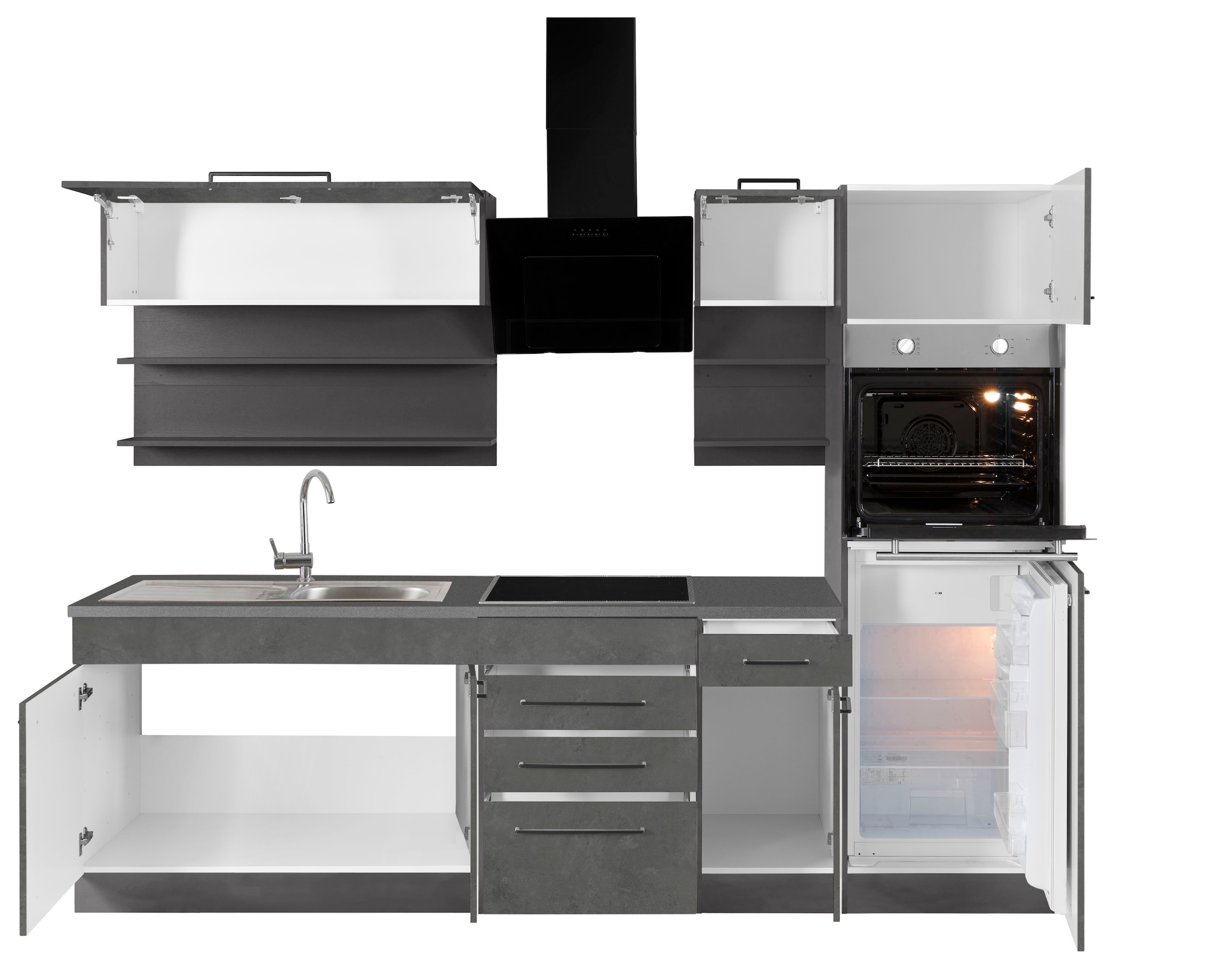 KOCHSTATION Küchenzeile »KS-Tulsa«, ohne E-Geräte, Breite 270 cm, schwarze Metallgriffe, MDF Fronten