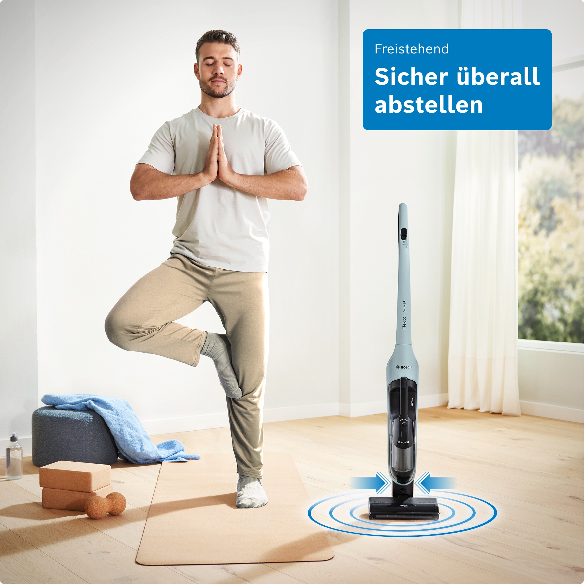 BOSCH Akku-Stielstaubsauger »Flexxo Serie 4 BCH4FM28/BCH4SM28, 2in1 Akku-Staubsauger, freistehend« kabellos, integriertes Zubehör, beutellos, 60 Min. Laufzeit