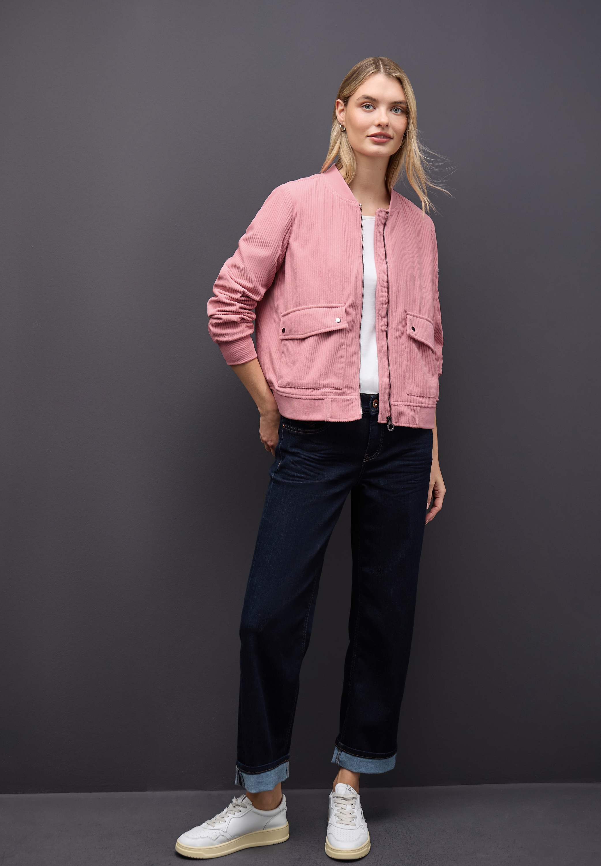 STREET ONE Blouson ohne Kapuze aus Cord und Langarm mit Bündchen und Zipperdetail