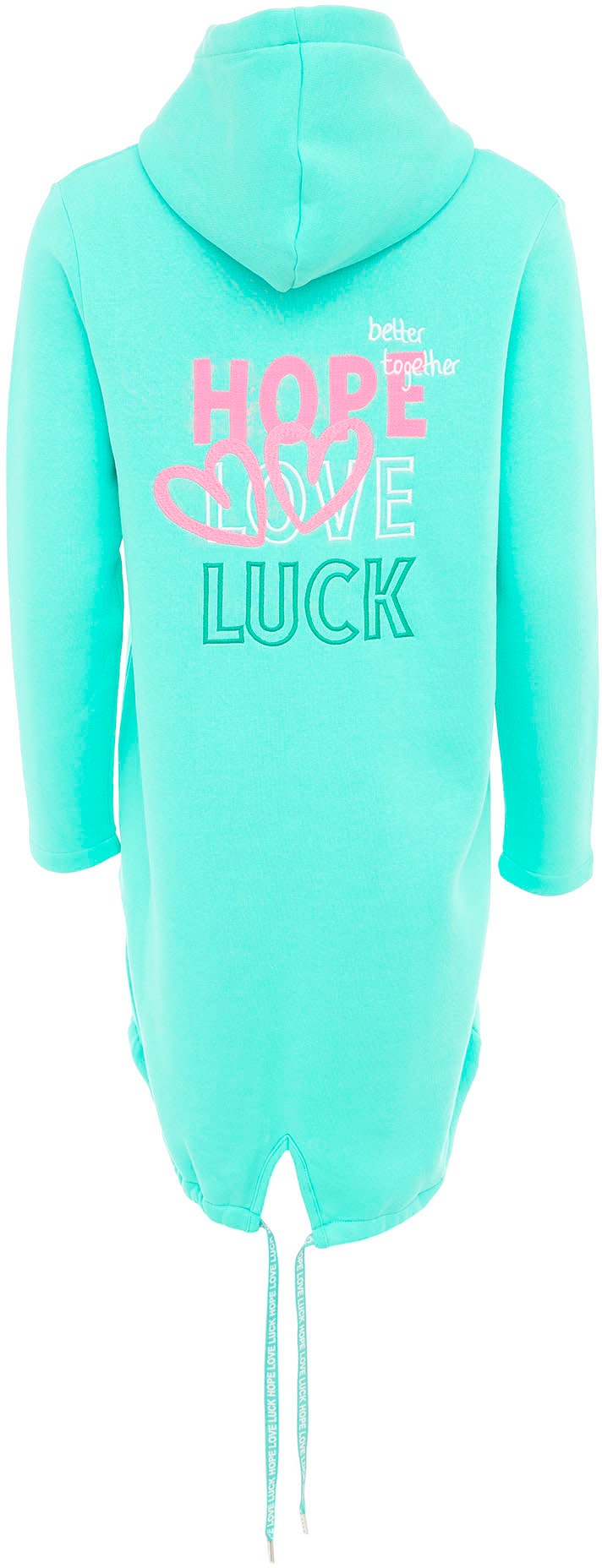 Zwillingsherz Jerseymantel »"Hope Love Luck"«, mit langem Reißverschluß und Seitentaschen