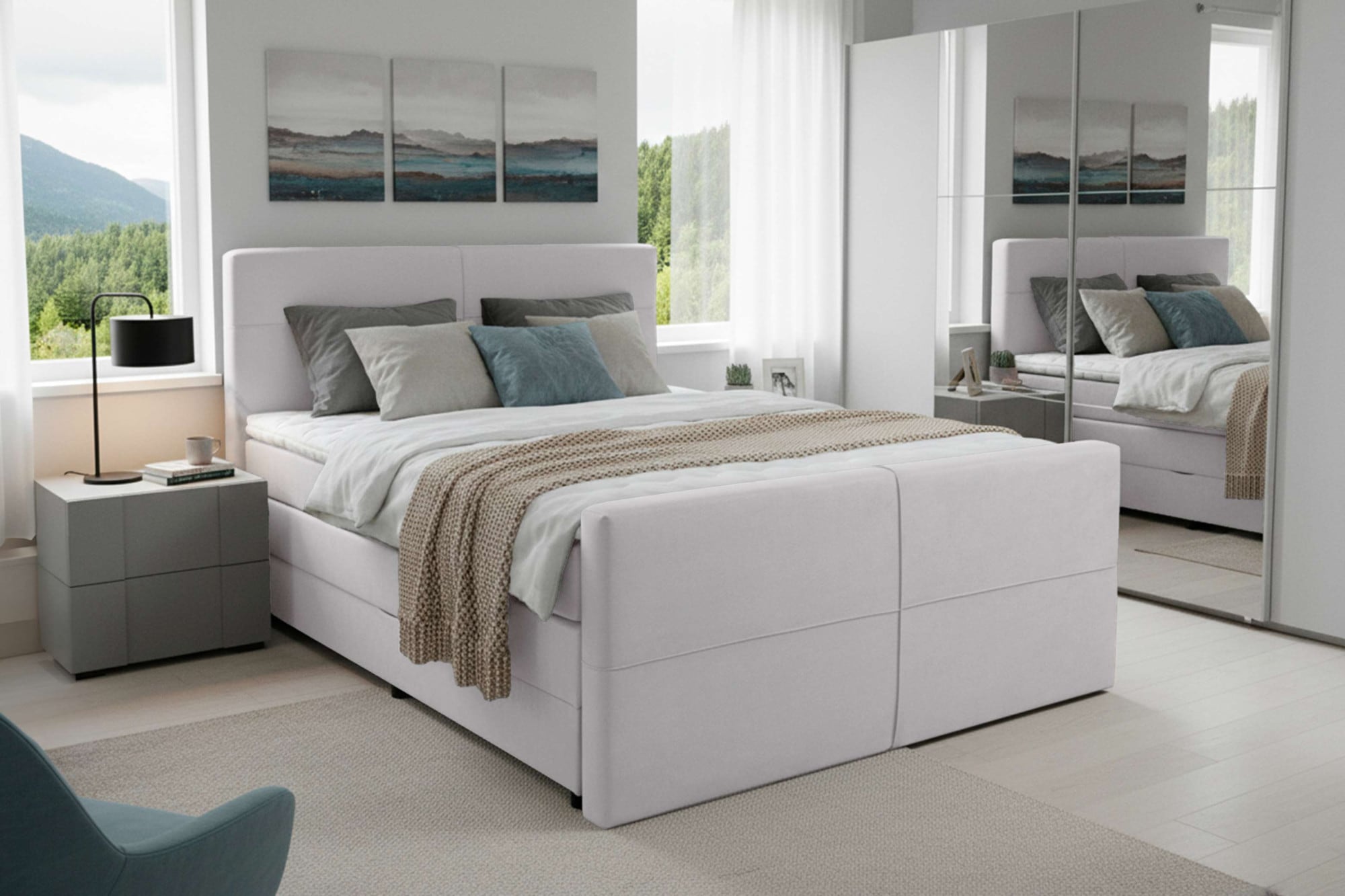 Home affaire Boxspringbett »Lucas, Doppelbett, Polsterbett, Federkernbett, Komfortbett, 160,180 cm« inkl. 6 cm Topper, zwei Bettkästen, Taschen-Federkernmatratze in H3