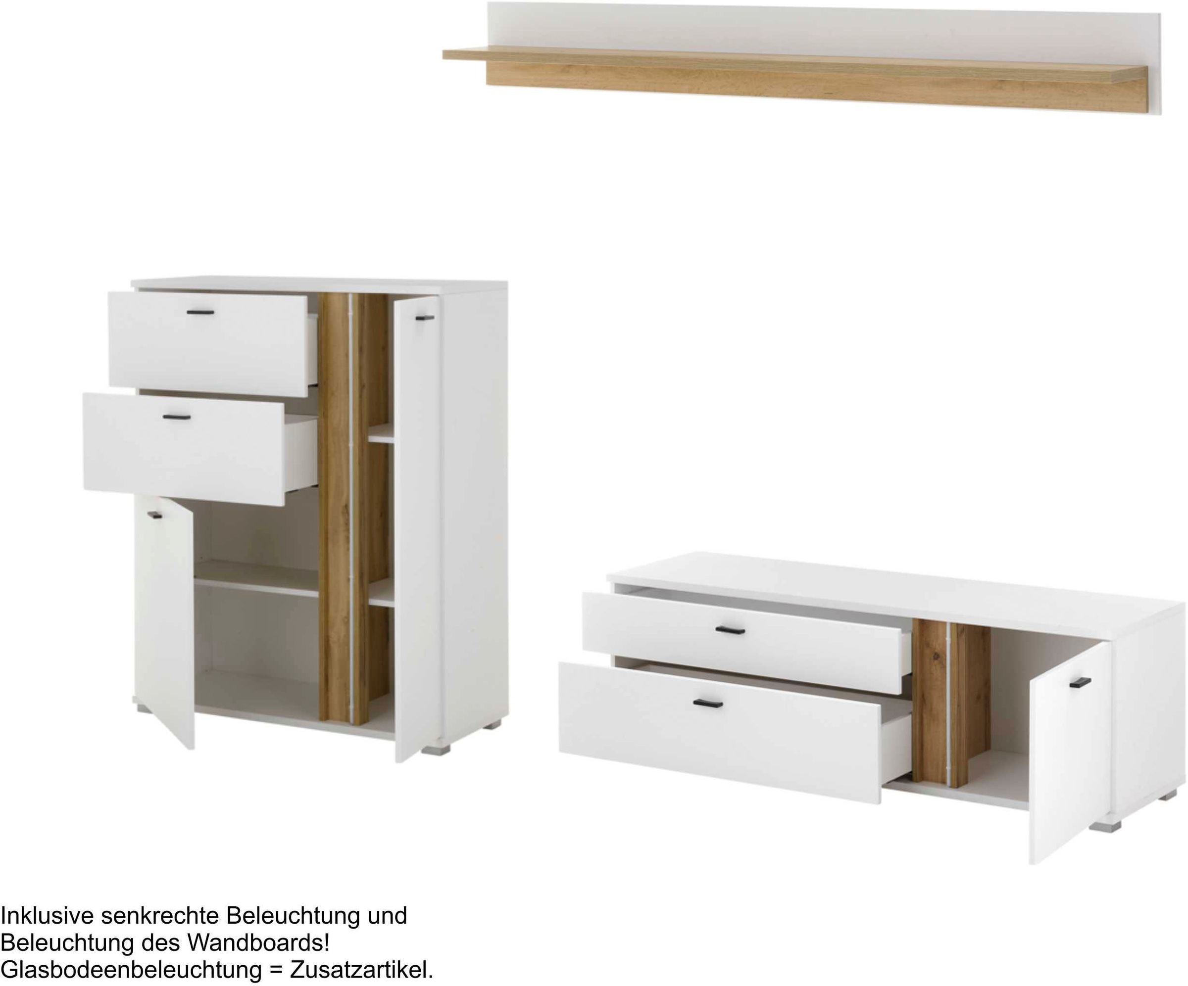 INOSIGN Wohnwand »LONG ISLAND«, (Set, 3 St.), in moderner Trendfarbe,inklusive senkrechter Beleuchtung,Breite 260 cm
