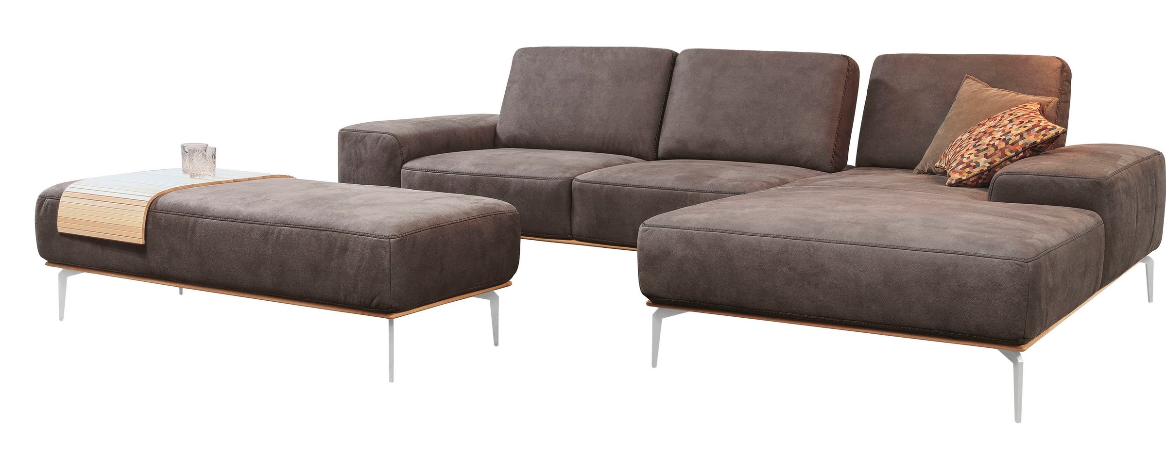 W.SCHILLIG Ecksofa »run, Designsofa mit tollem Sitzkomfort, bequem, L-Form«, mit elegantem Holzsockel, Füße in Chrom glänzend, Breite 319 cm