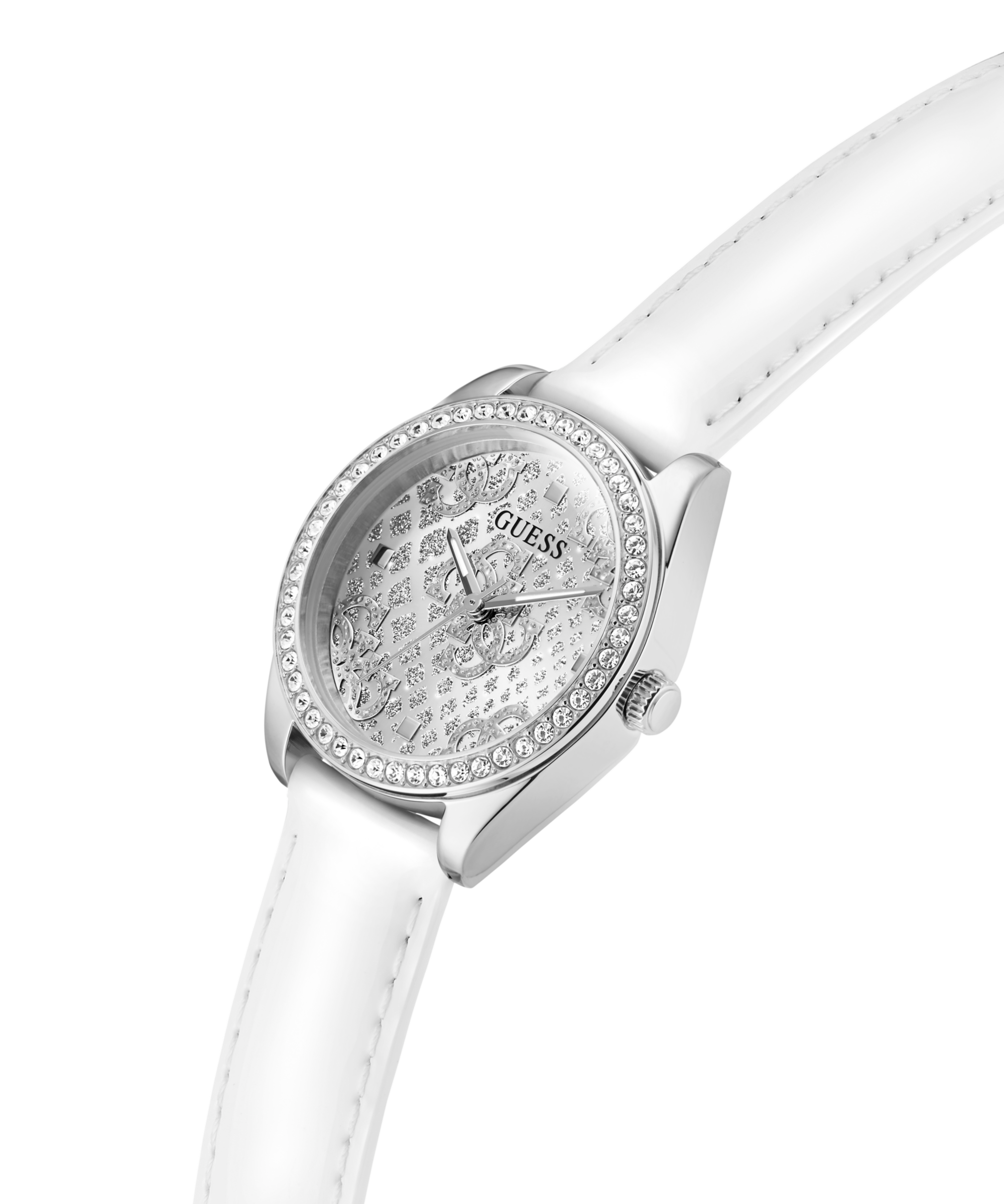 Guess Quarzuhr »BOA« Armbanduhr, Damenuhr, Lederarmband, Kristallsteine