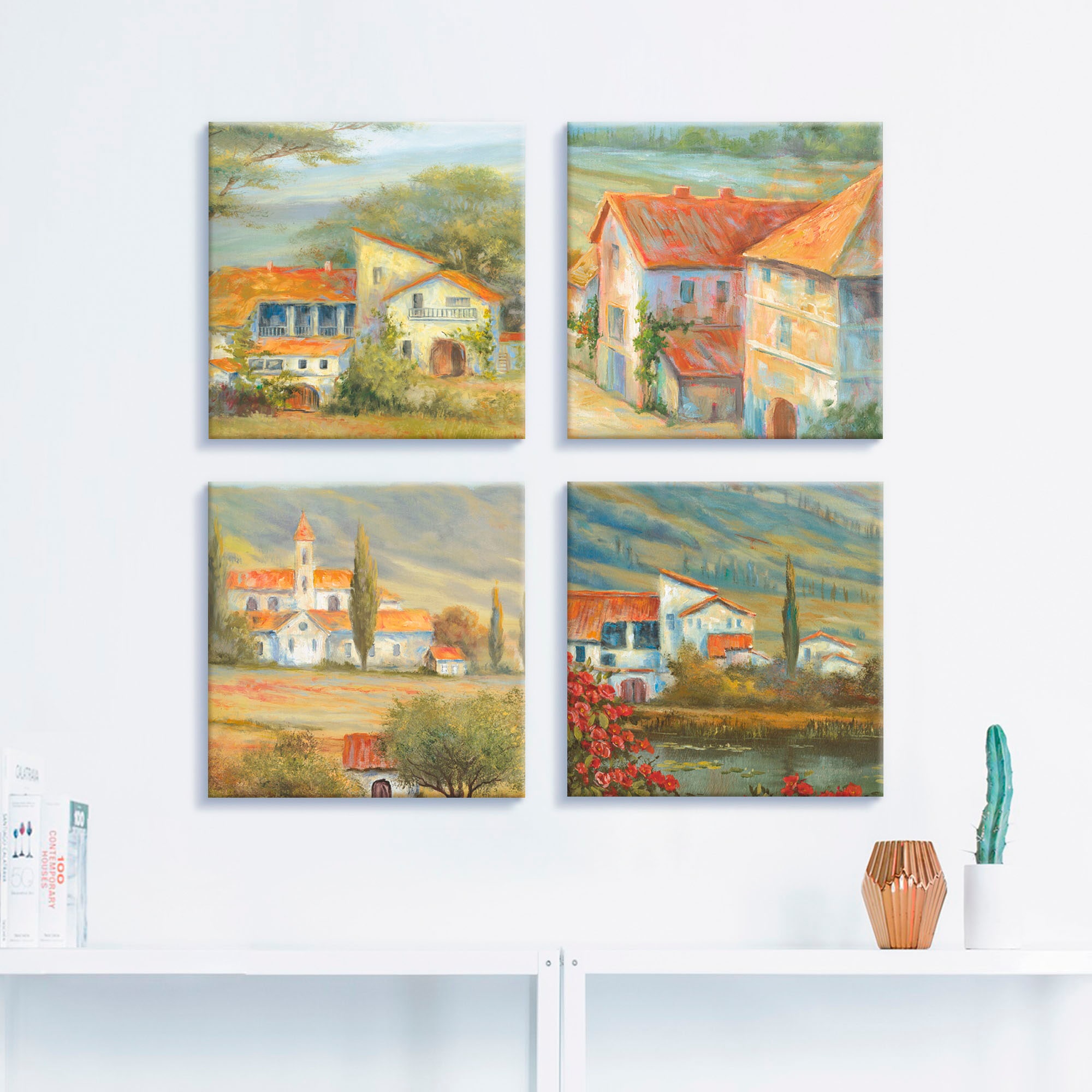 Artland Leinwandbild »Provence Lavendelwiese Mohnlandschaft«, Europa, (4 St.), 4er Set, verschiedene Größen