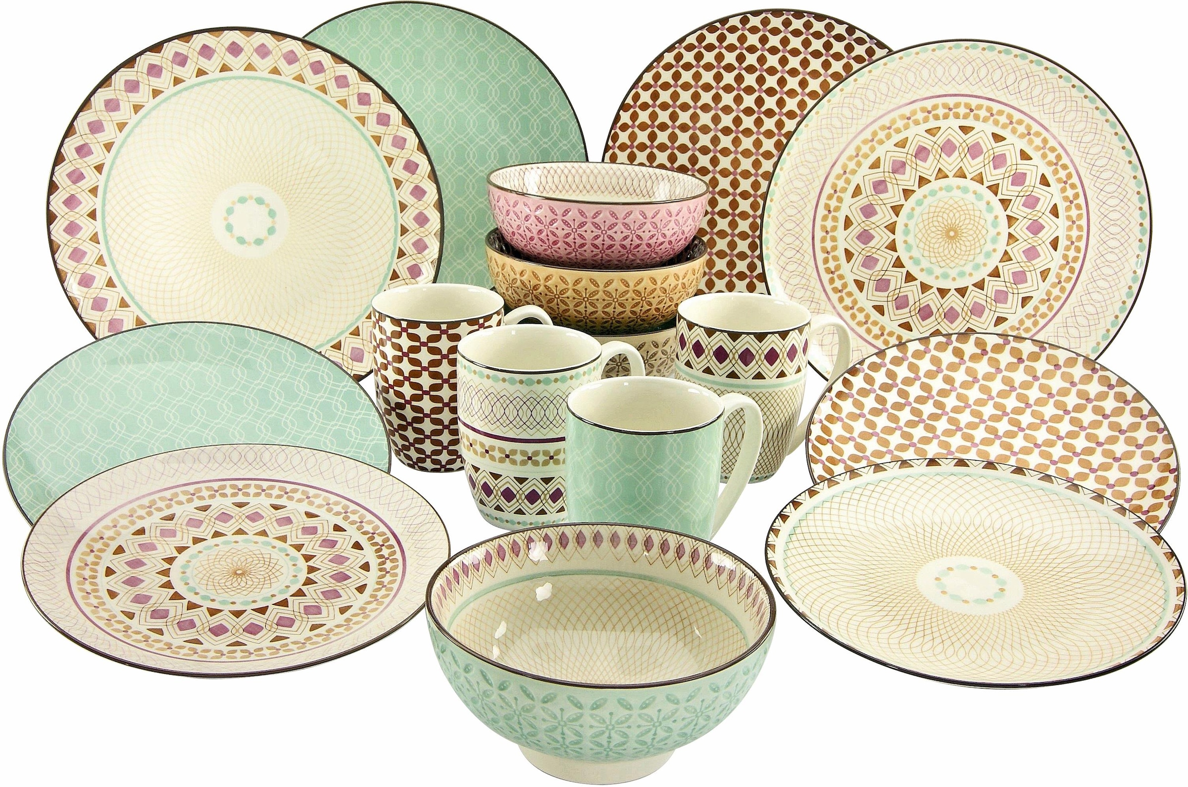 CreaTable Kombiservice »Geschirr-Set Mandala«, (Set, 16 tlg., Kaffeeservice günstig online kaufen