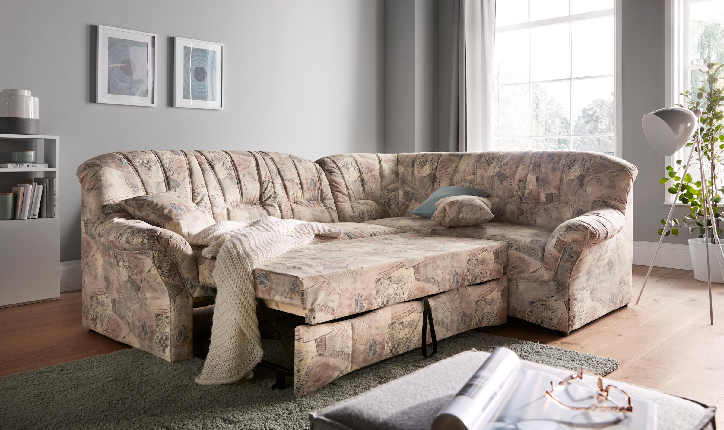 DOMO collection Ecksofa »Bahia, zeitlos und elegant, bequeme Armlehnen, L-Form«, wahlweise mit Bettfunktion