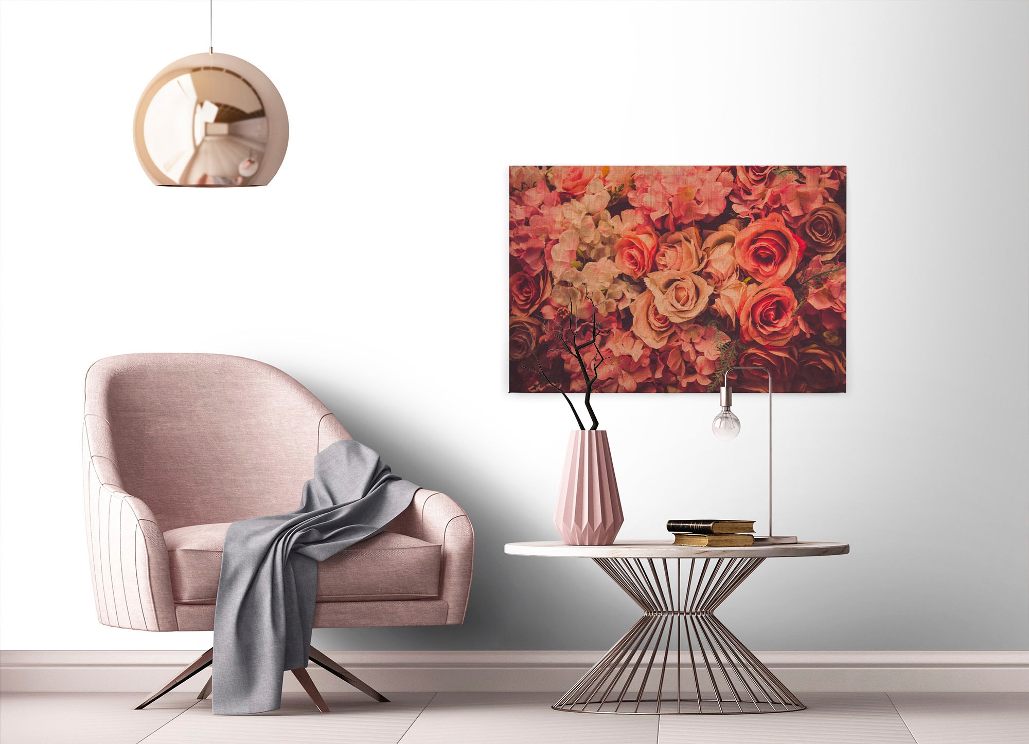 A.S. Création Leinwandbild »Flower Wall«, Kunst-Blumen-Kinder, (1 St.), Romantische Rosen Rosenbild Keilrahmen Leinwand-Bild Wohnzimmer modern