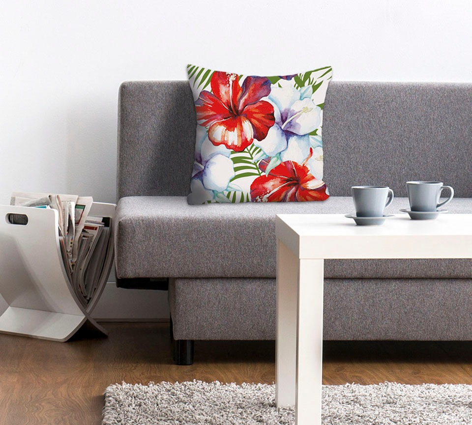 queence Dekokissen »Liam«, Kissenhülle,Hibiscusblüten,Florales Muster,Tropi günstig online kaufen