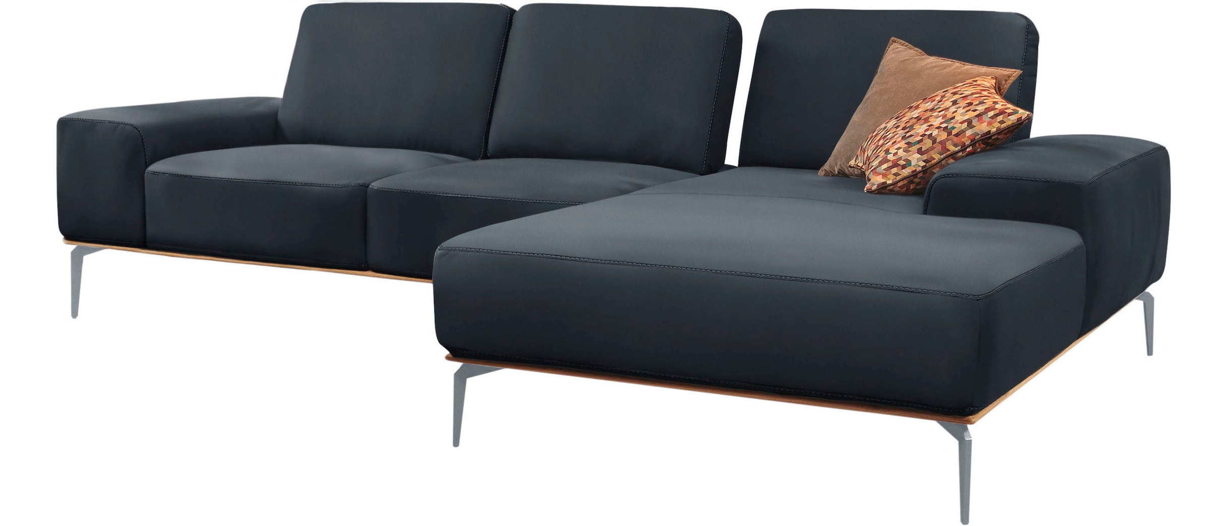 W.SCHILLIG Ecksofa »run, Designsofa mit tollem Sitzkomfort, bequem, L-Form«, mit elegantem Holzsockel, Füße in Silber matt, Breite 279 cm