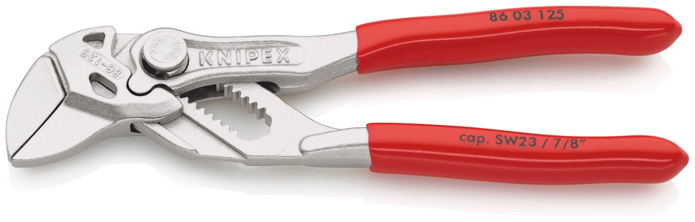 Knipex Zangenschlüssel »86 03 125 Mini, Zange und Schraubenschlüssel in einem Werkzeug«, (1 tlg.), verchromt, mit Kunststoff überzogen 125 mm