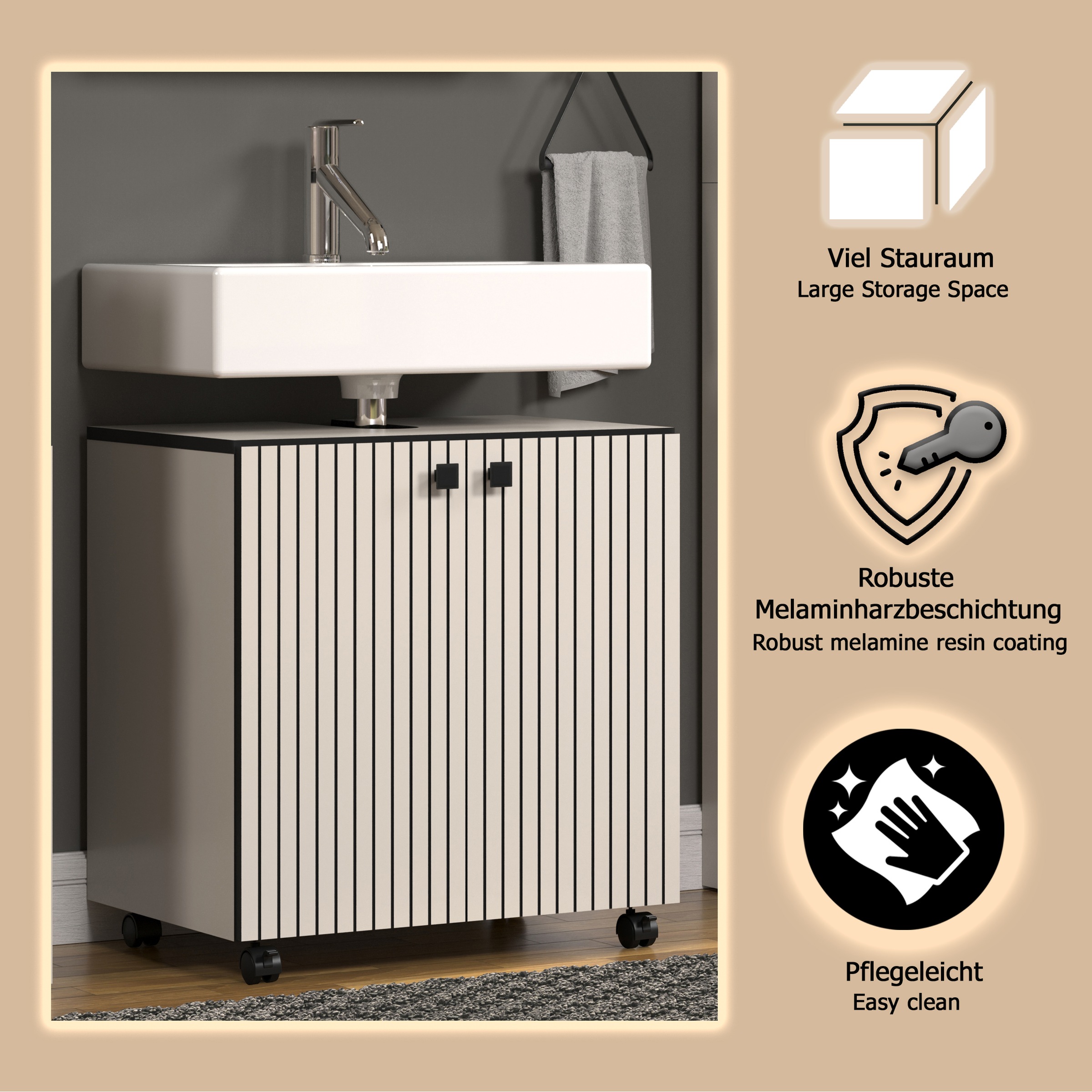 welltime Waschbeckenunterschrank »Amrum«, Waschtisch auf Rollen - (B/T/H) wahlweise 60-80/42/64 cm