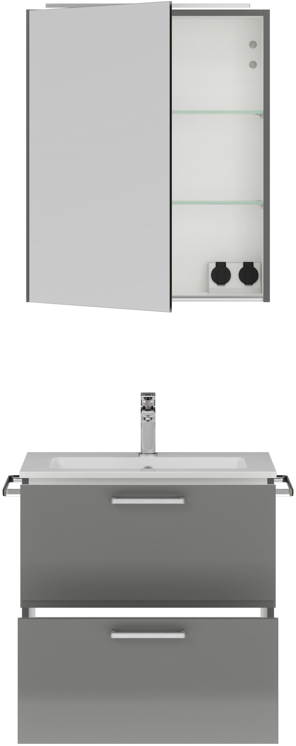 nobilia® Badmöbel-Set »Tolvina«, (2 St., vormontiert, mit Soft-Close), inkl. Spiegelschrank mit Beleuchtung und Dimmerfunktion, in 4 Breiten