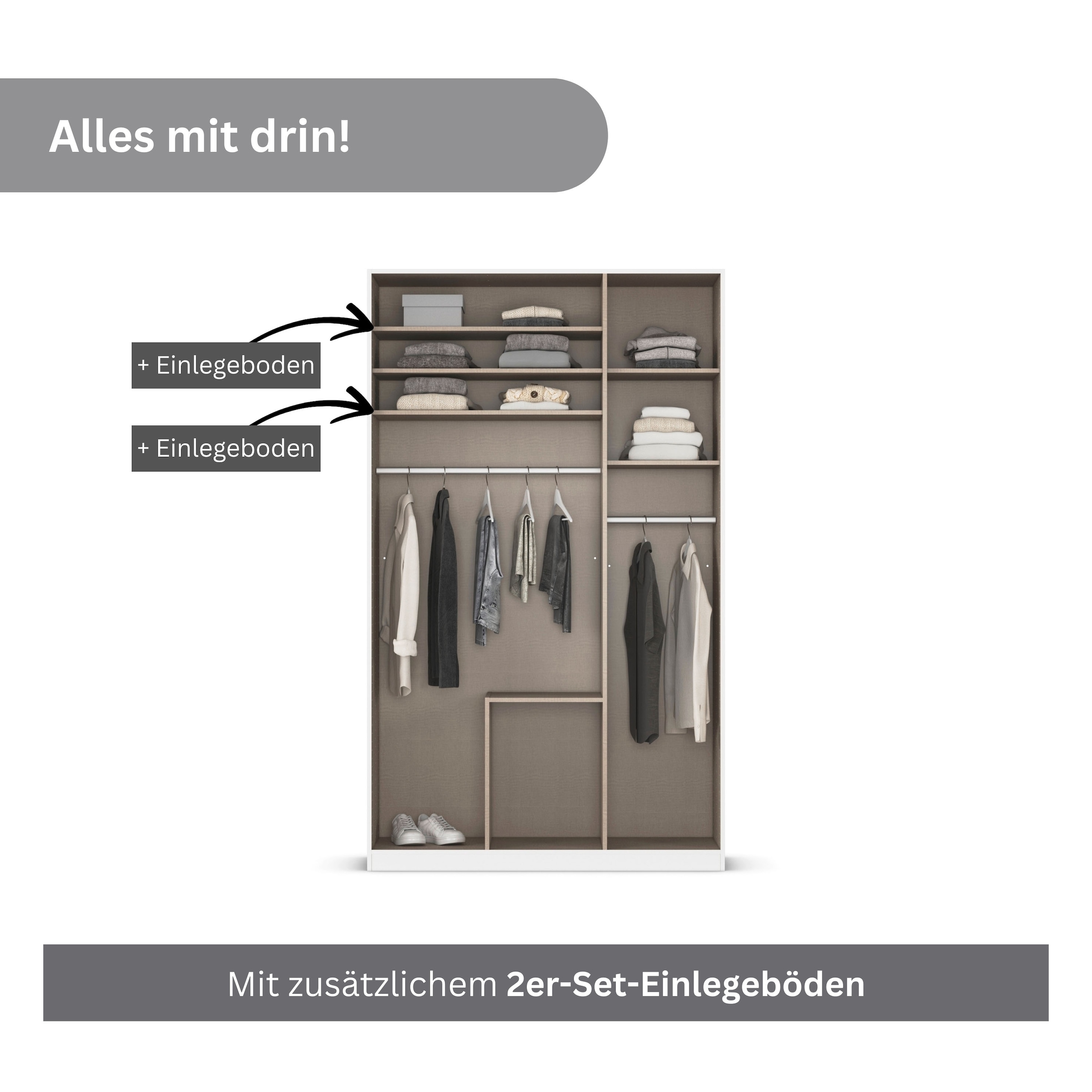 rauch Drehtürenschrank »Kleiderschrank Schrank Garderobe AGORDO mit Dekor- oder Hochglanzfront«, (in zwei Griff-Farben mit Dekor- oder Hochglanzfront), mit Außenschubkästen, in 6 Breiten und 2 Höhen MADE IN GERMANY