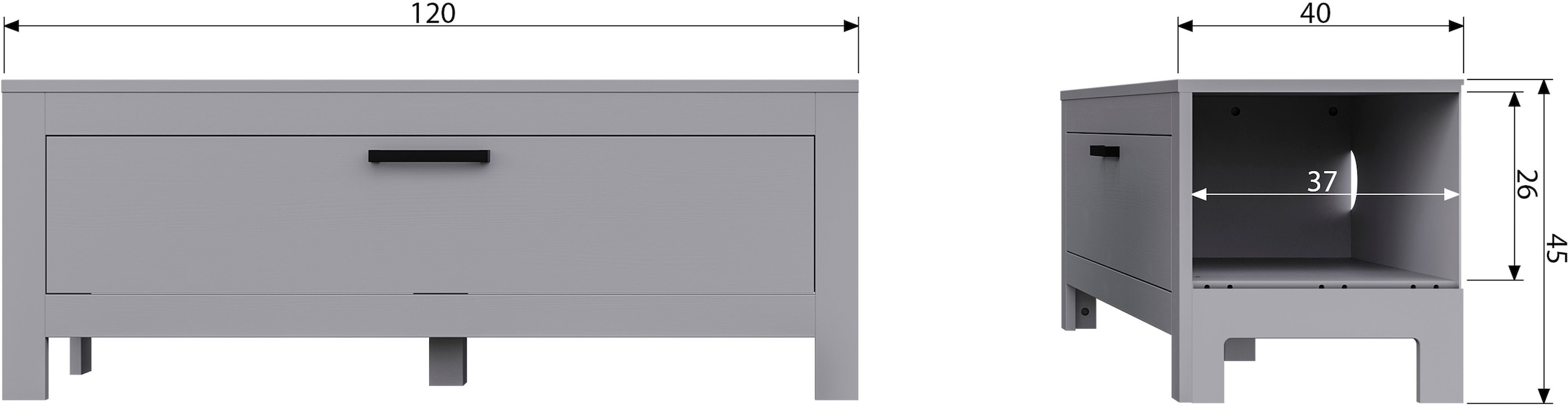 WOOOD Lowboard »Bonk TV-Kommode«, aus Kiefernholz, 1 Klappe, H 45 cm x B 120 cm