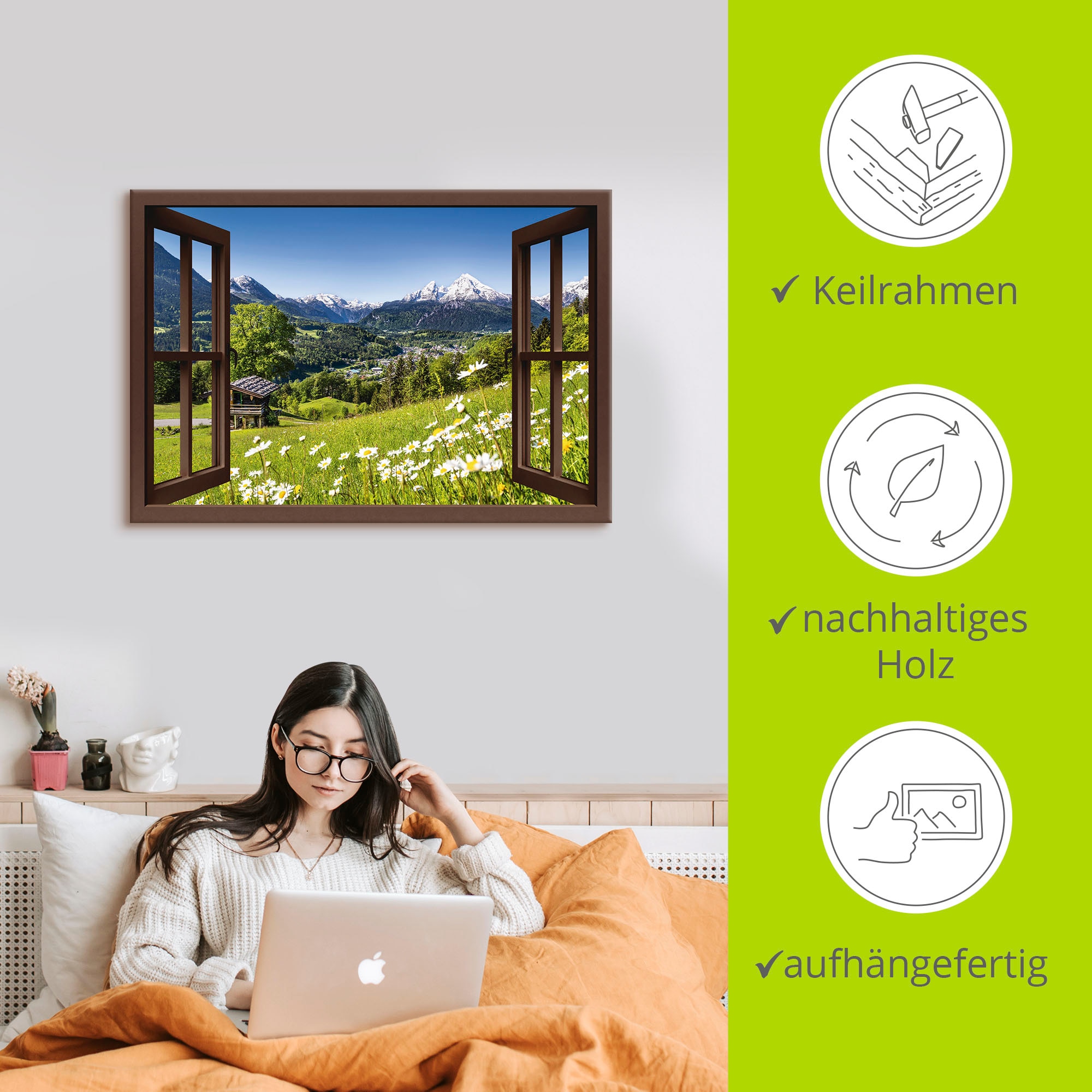 Artland Wandbild »Fensterblick Bayerischen Alpen«, Berge, (1 St.), als Alubild, Outdoorbild, Leinwandbild, Poster, Wandaufkleber