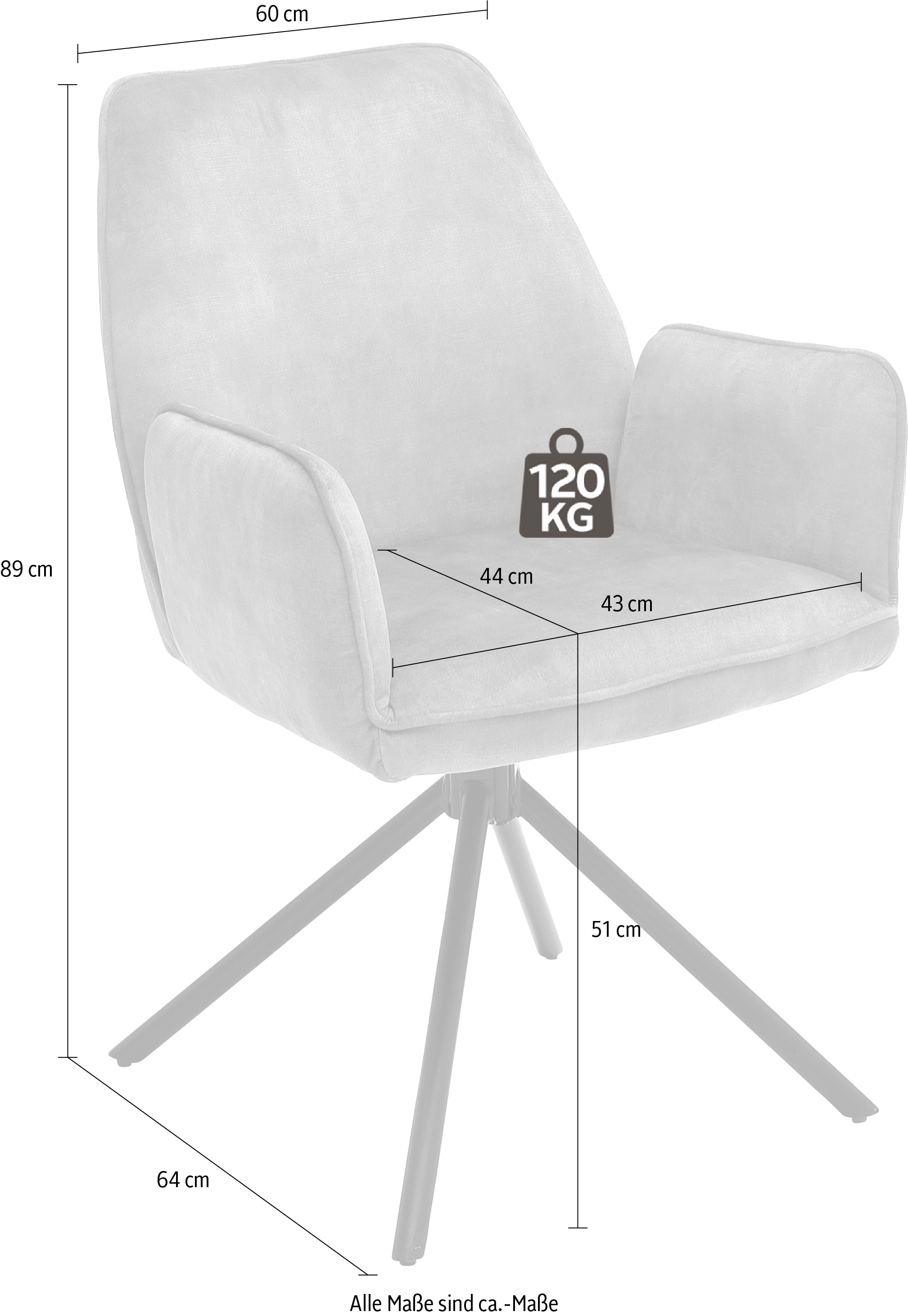 MCA furniture Esszimmerstuhl bestellen 120 Stuhl 2 Veloursoptik bis »Ottawa Vintage Keder, mit Armlehne«, Vintage, (Set), Rechnung mit Kg belastbar auf St
