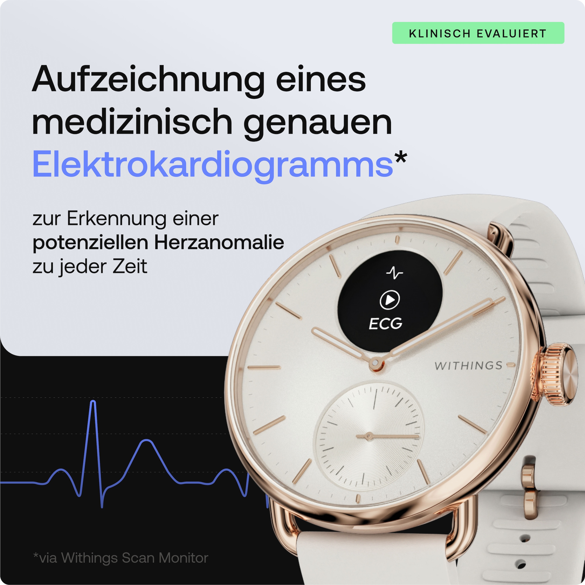 Withings Smartwatch »ScanWatch 2 38mm, hybrid, Akku bis 30 Tage, 50 M Wasserdicht«, HealthSense OS, Aktivitätstracking, Schlafüberwachung, Herzgesundheit, Temperatur uvm.