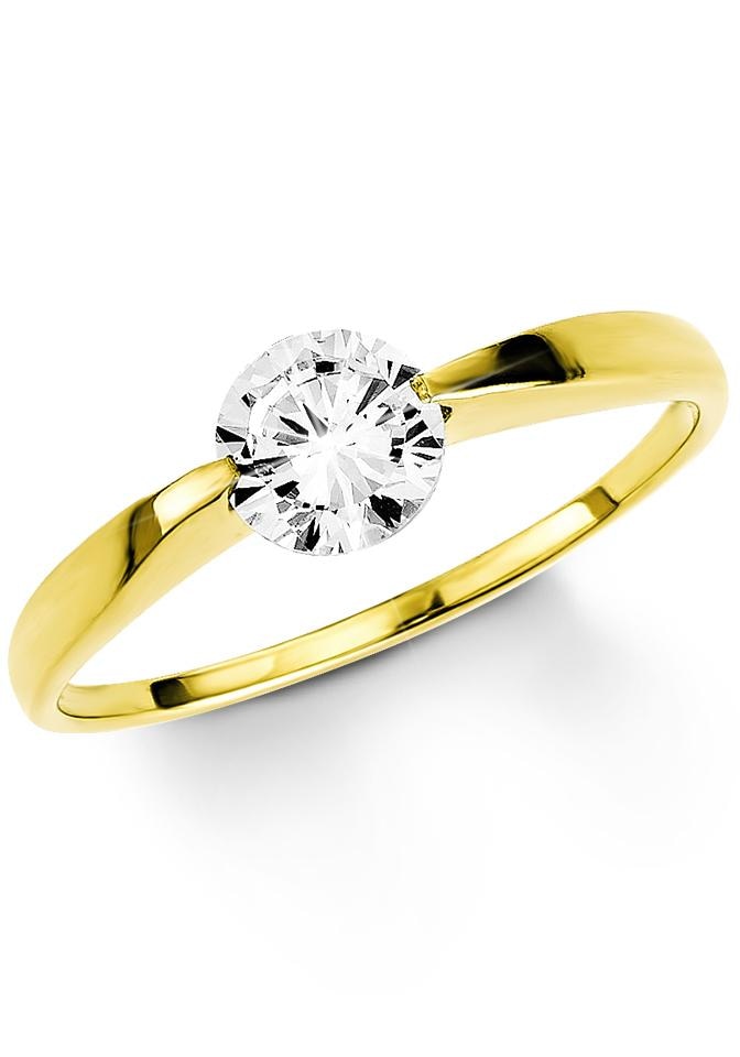 Amor Fingerring »Schmuck Geschenk Solitär Ring LIEBE, Glitzerstein Gold 333«, mit Zirkonia (synth.)