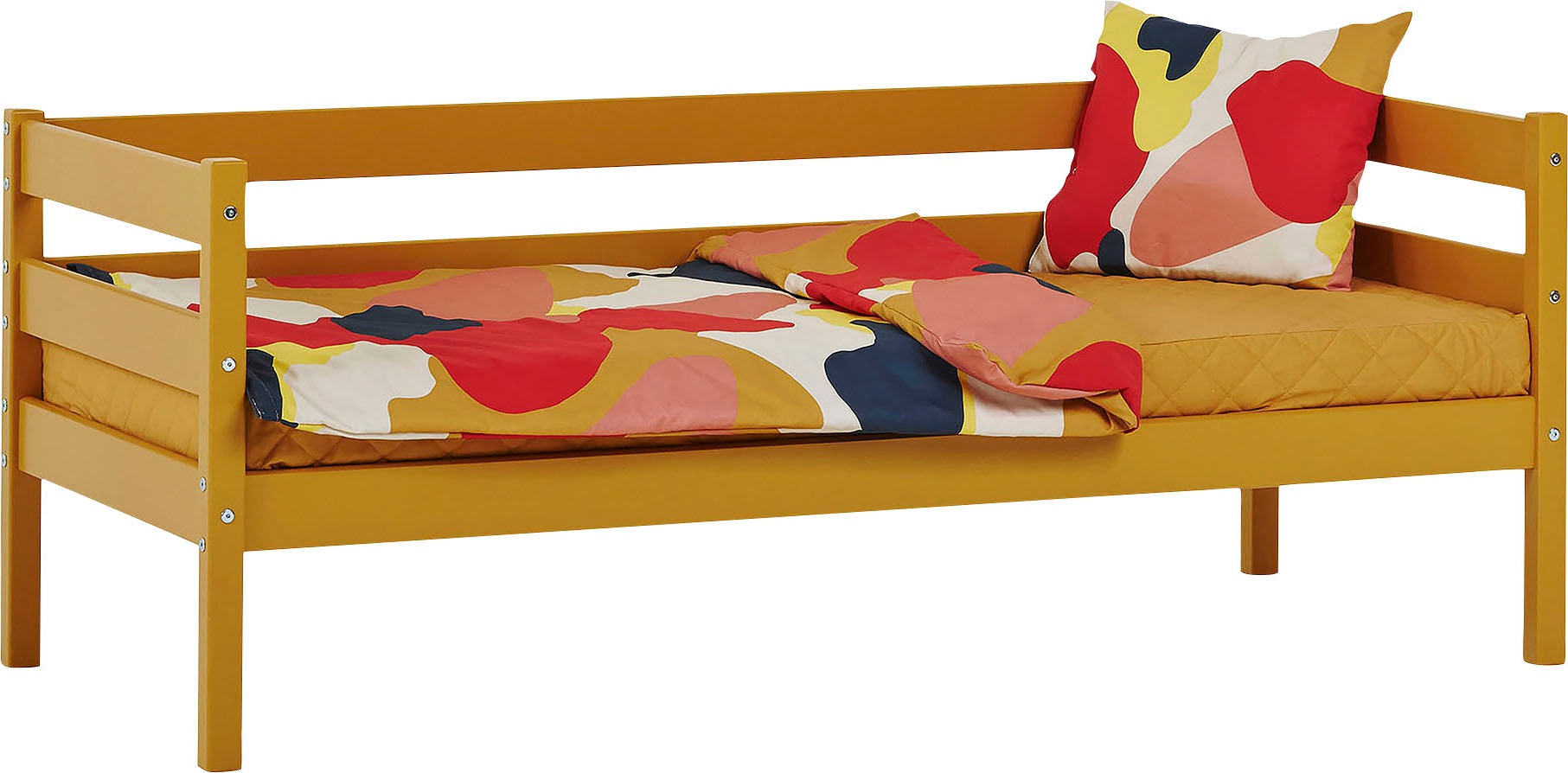 Einzelbett „ECO Comfort“, (Set), mit Rollrost in 8 Farben, wahlweise mit Matratze und Absturzsicherung, Autumn Yellow ohne Matratze und Zubehör