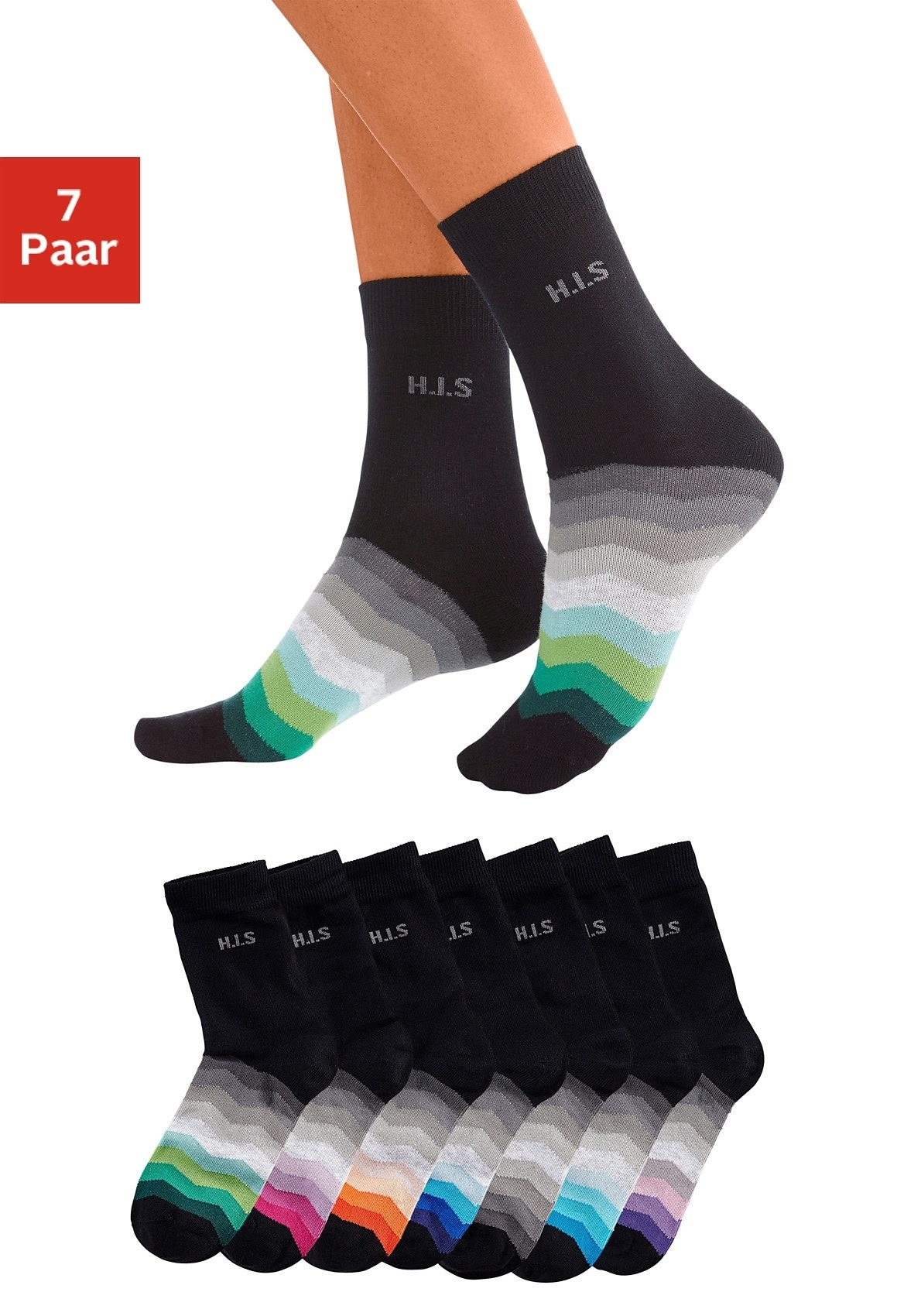 Basicsocken, (Packung, 7 Paar), mit schwarzem Schaft