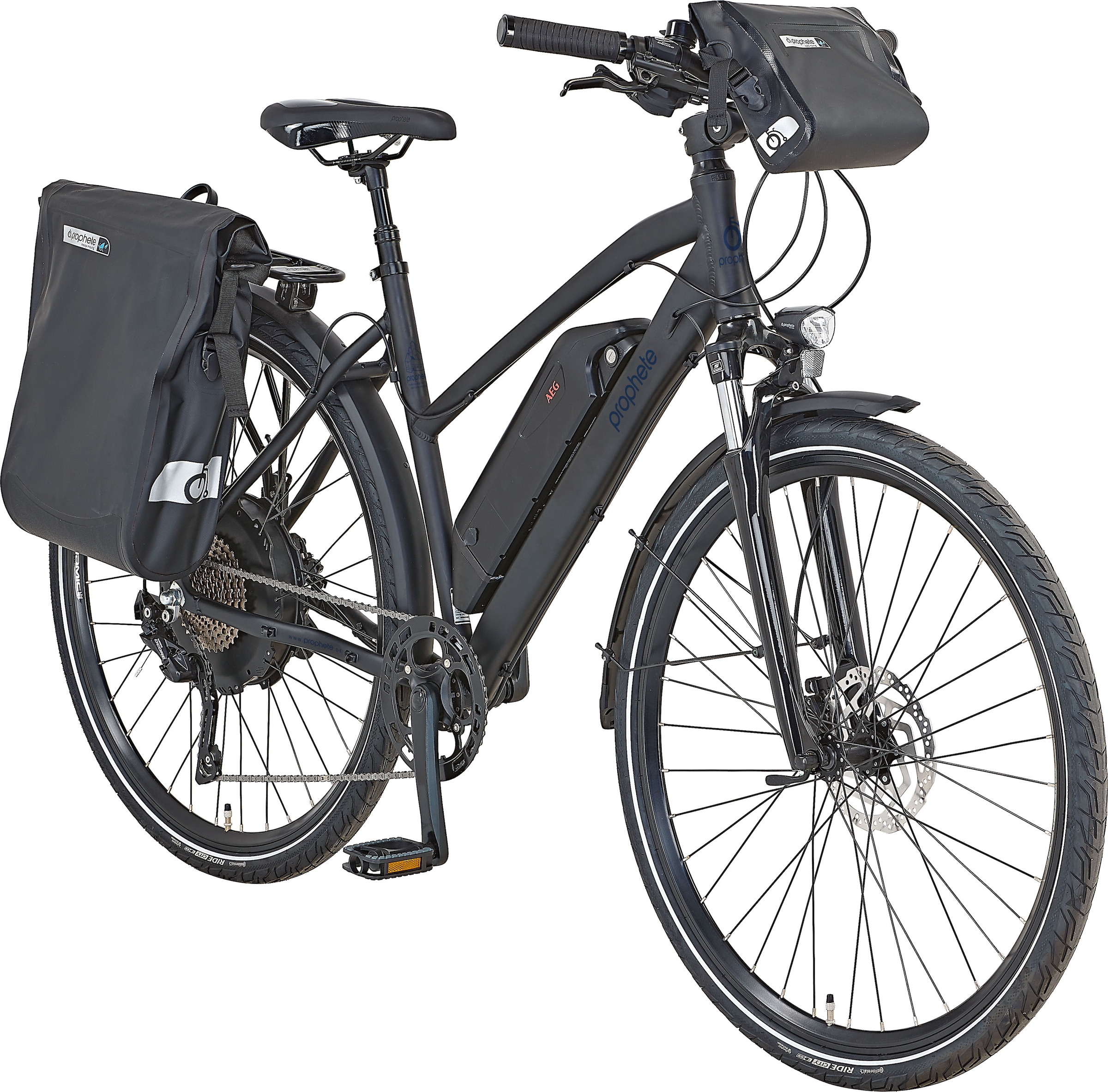 Prophete E-Bike »Prophete Entdecker e2000 Damen«, 10 Gang, Shimano, Deore XT, Heckmotor 250 W, (mit Gepäckträgertasche-mit Lenkertasche), Pedelec