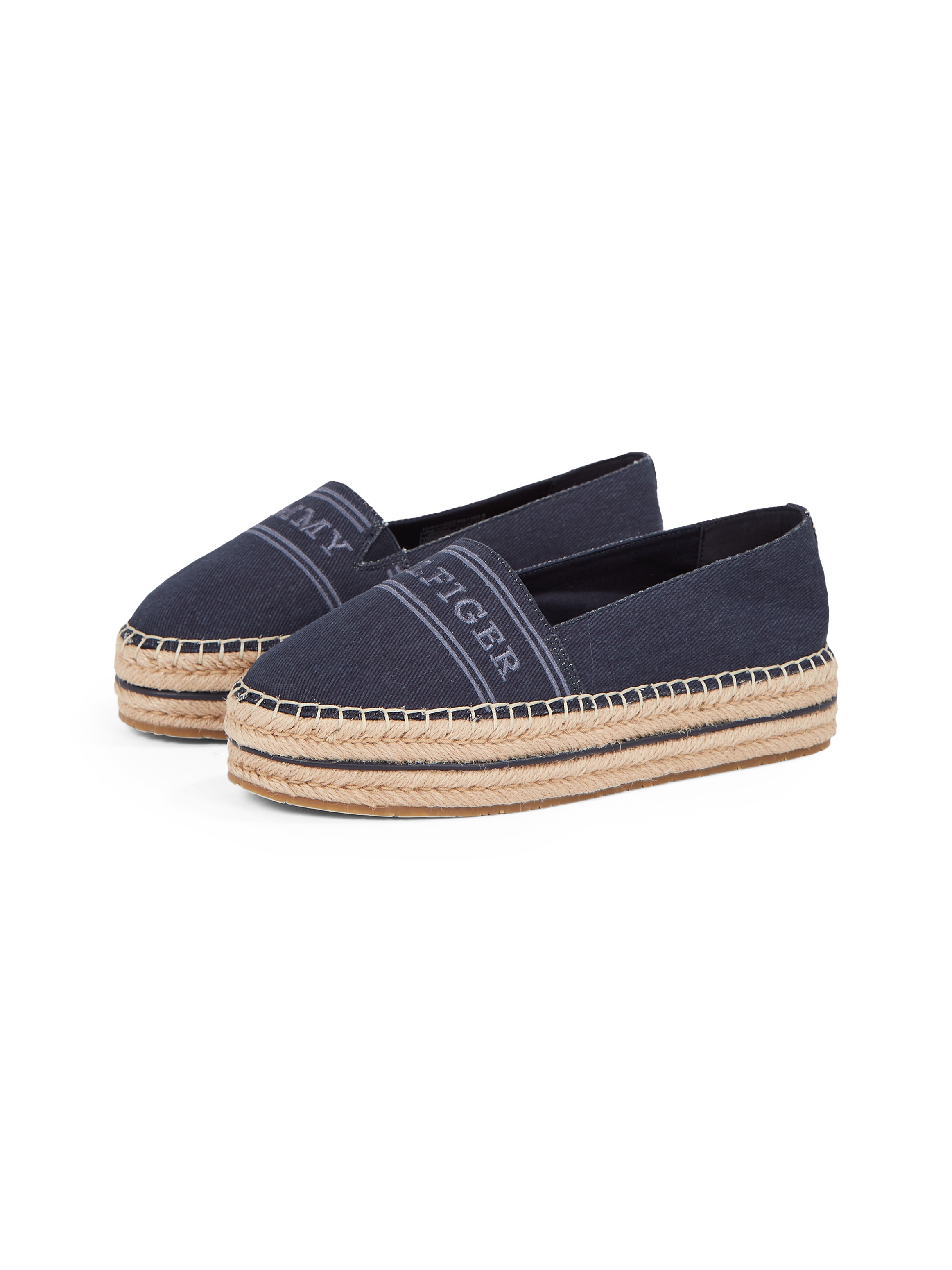 Tommy Hilfiger Espadrille »DENIM PLATFORM ESPADRILLE«, Plateau, Slipper, Schlupfschuh, Bequemschuh mit Bastbezug am Plateau
