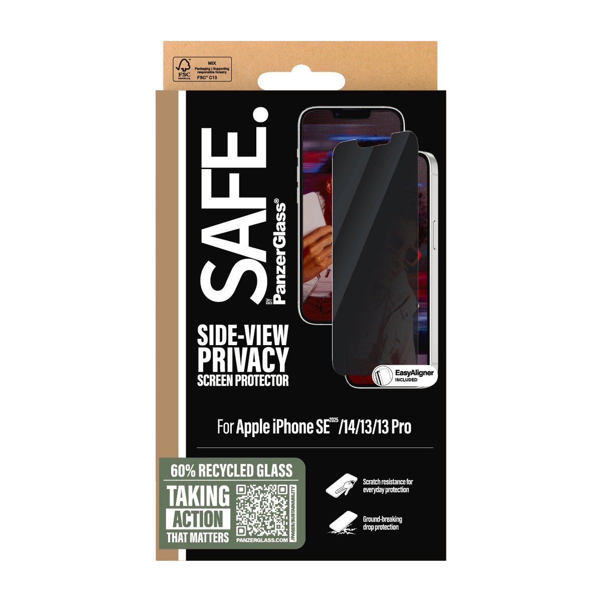 SAFE by PanzerGlass Displayschutzglas »Side-View Privacy Screen Protection«, für Apple iPhone 16e-Apple iPhone 14-Apple iPhone 13/13 Pro, Displayschutzfolie, Schutzfolie, Bildschirmschutz, kratz- & stoßfest