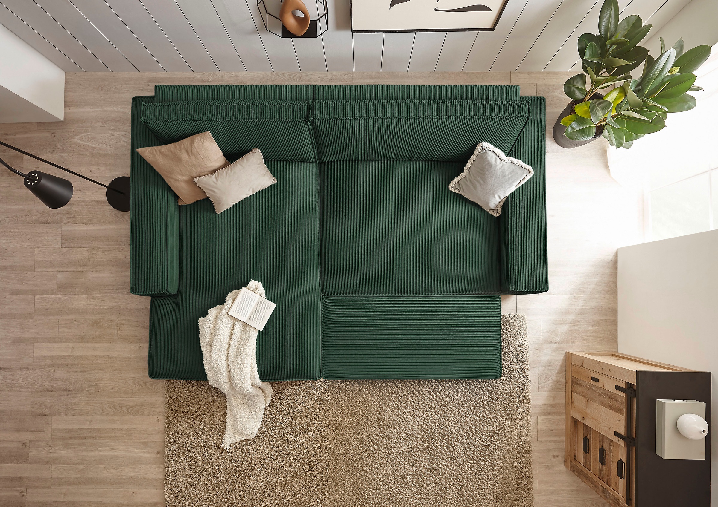 Home affaire Polsterecke »NEU: SHERWOOD XXL tief, L-Form mit Schlaffunktion, Big-Sofa mit Hocker«, (Set, 2 St.), stellbar zum Schlafsofa (Krokodilverbinder), Cord, Leinenoptik
